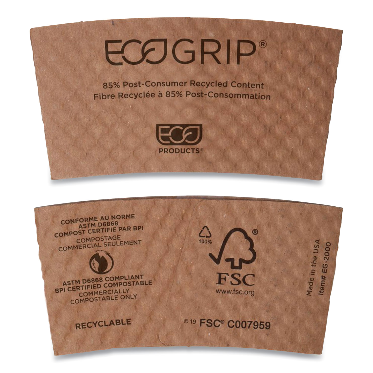  Eco-Products EG-2000 EcoGrip Hot Cup Sleeves - Renewable & Compostable, 1300/CT (ECOEG2000) 