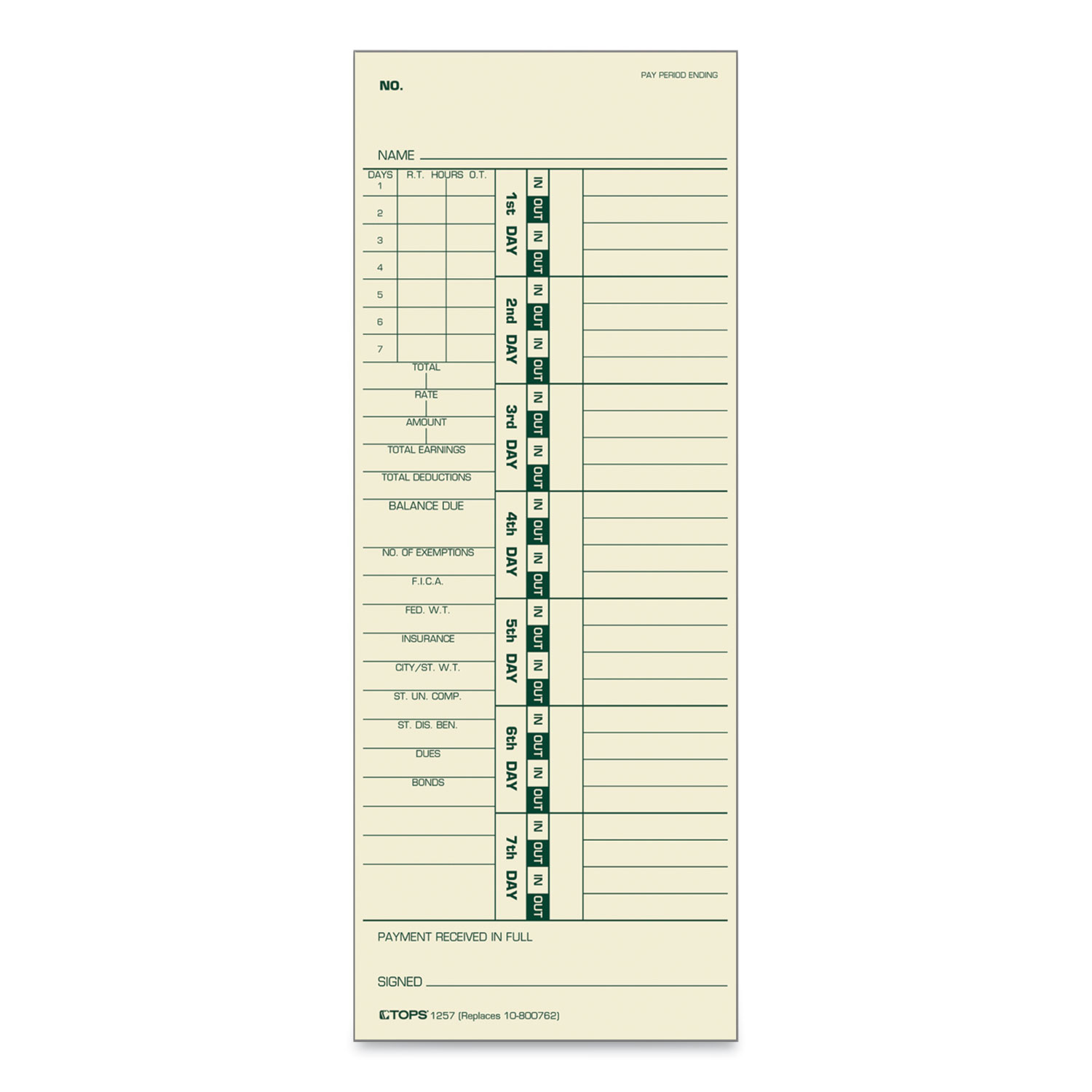 Time Clock Cards, Replacement for 10-800762, Two Sides, 3.5 x 9, 500/Box  Egyptian Workspace Partners