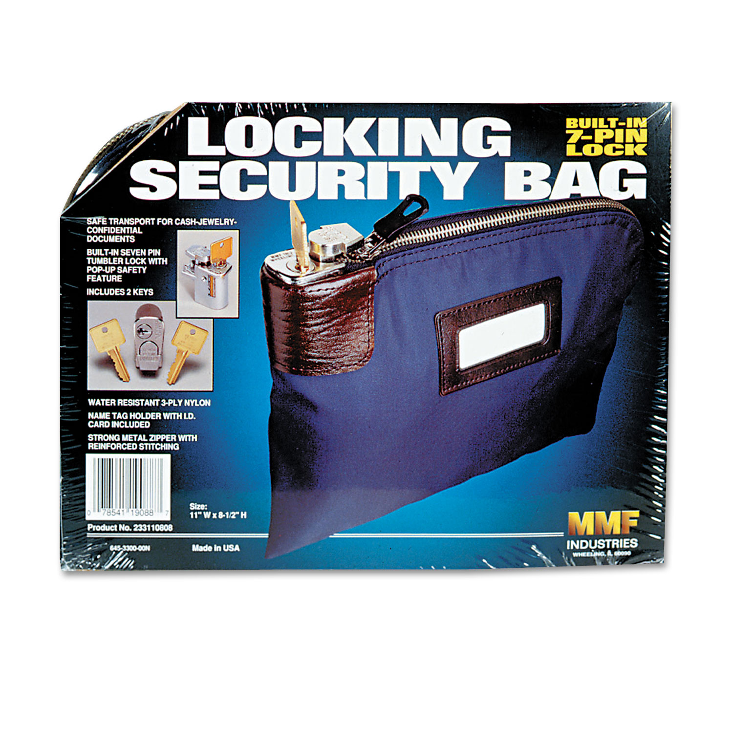Seven-Pin Security/Night Deposit Bag w/2 Keys, Nylon, 8 1/2 x 11, Navy