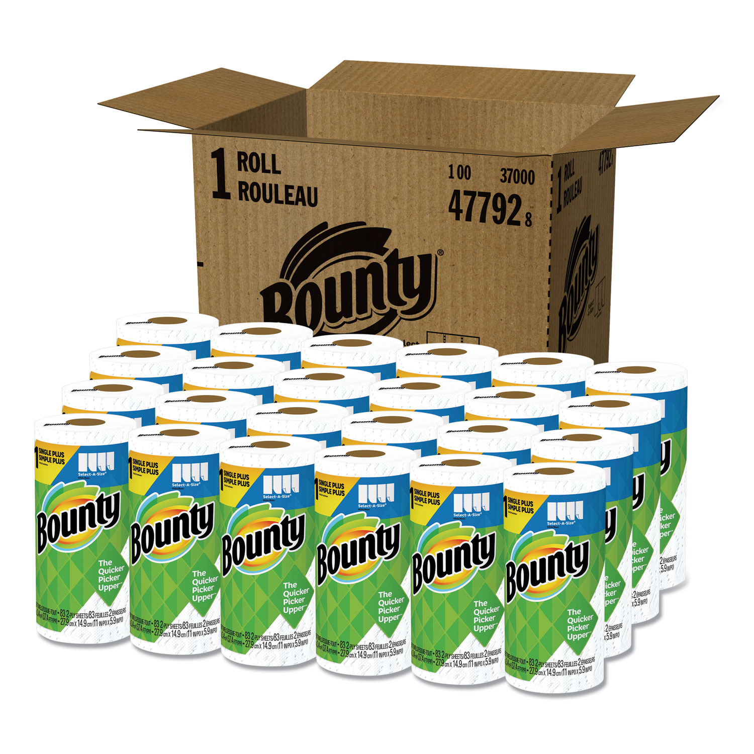  Bounty 47792 Select-a-Size Paper Towels, 2-Ply, White, 5.9 x 11, 83 Sheets/Roll, 24 Rolls/Carton (PGC47792) 