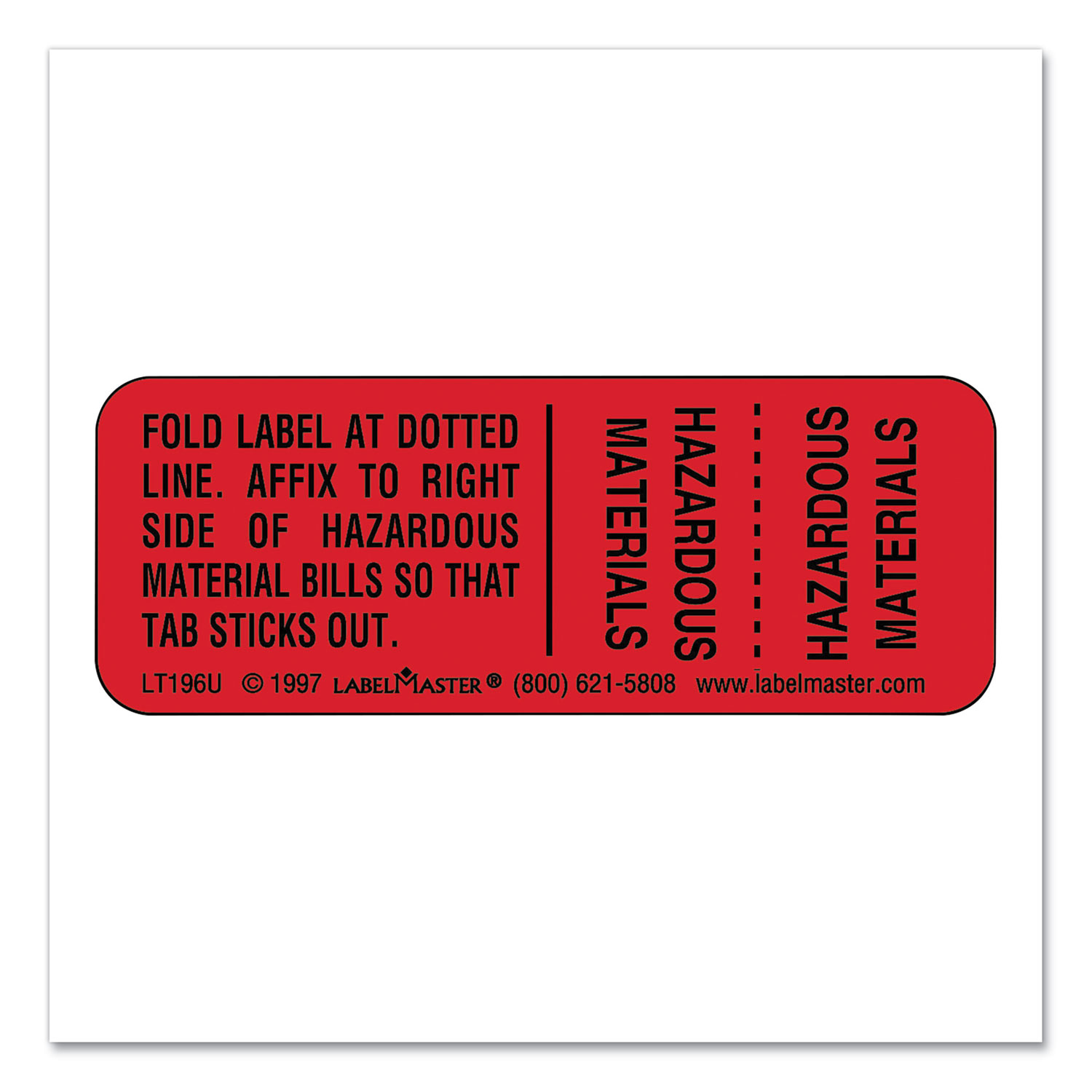 LabelMaster® Hazmat Shipping Paper Tab Labels, HAZARDOUS MATERIALS, 2 x 0.75, Red, 500/Roll