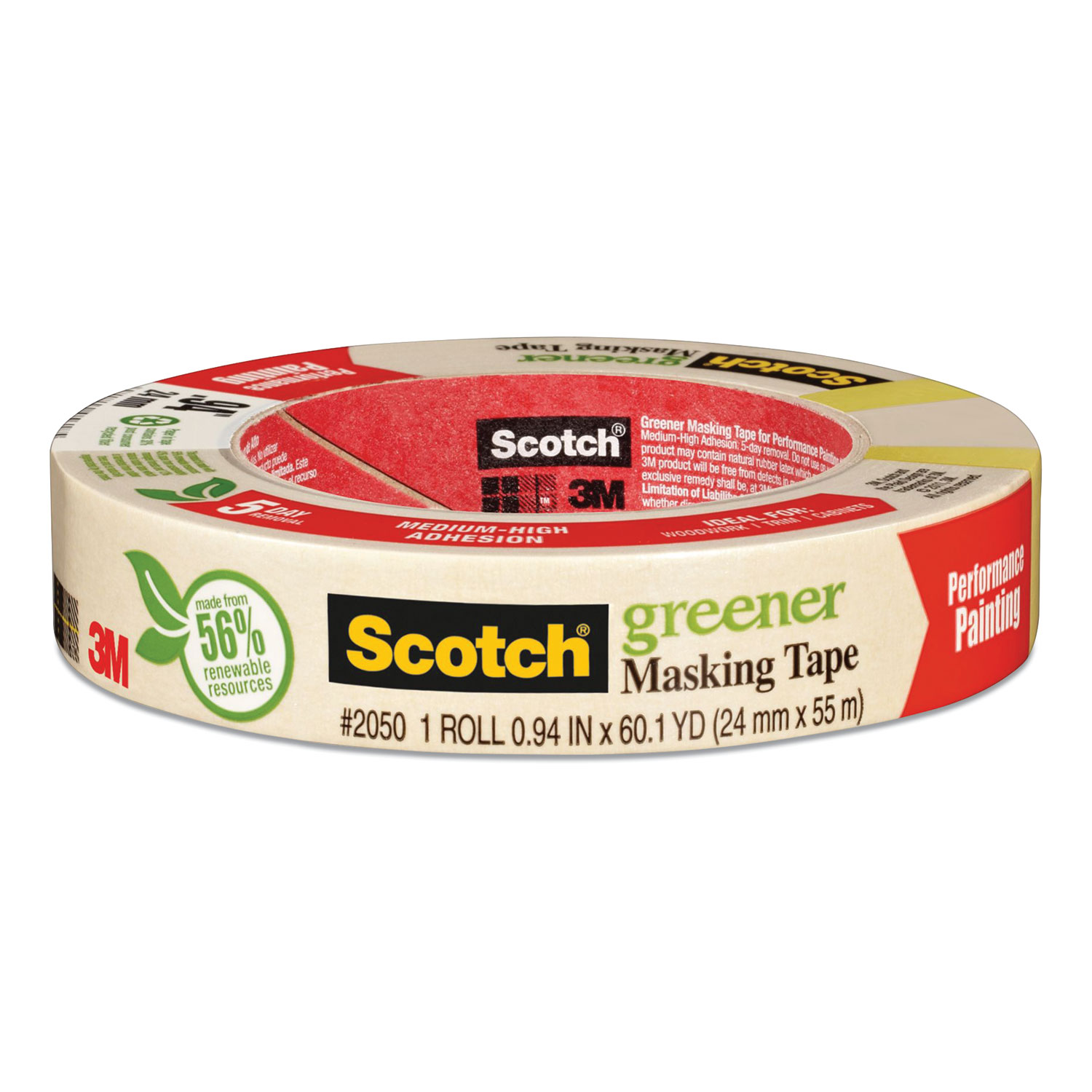  Scotch 205024A Greener Masking Tape 2050, 3 Core, 0.94 x 60 yds, Beige (MMM940389) 