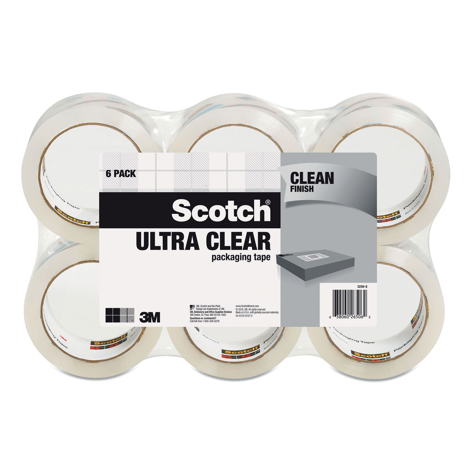  Scotch 3250-6 Ultra Clear Packaging Tape, 3 Core, 1.88 x 54.6 yds, 6/Pack (MMM24343710) 