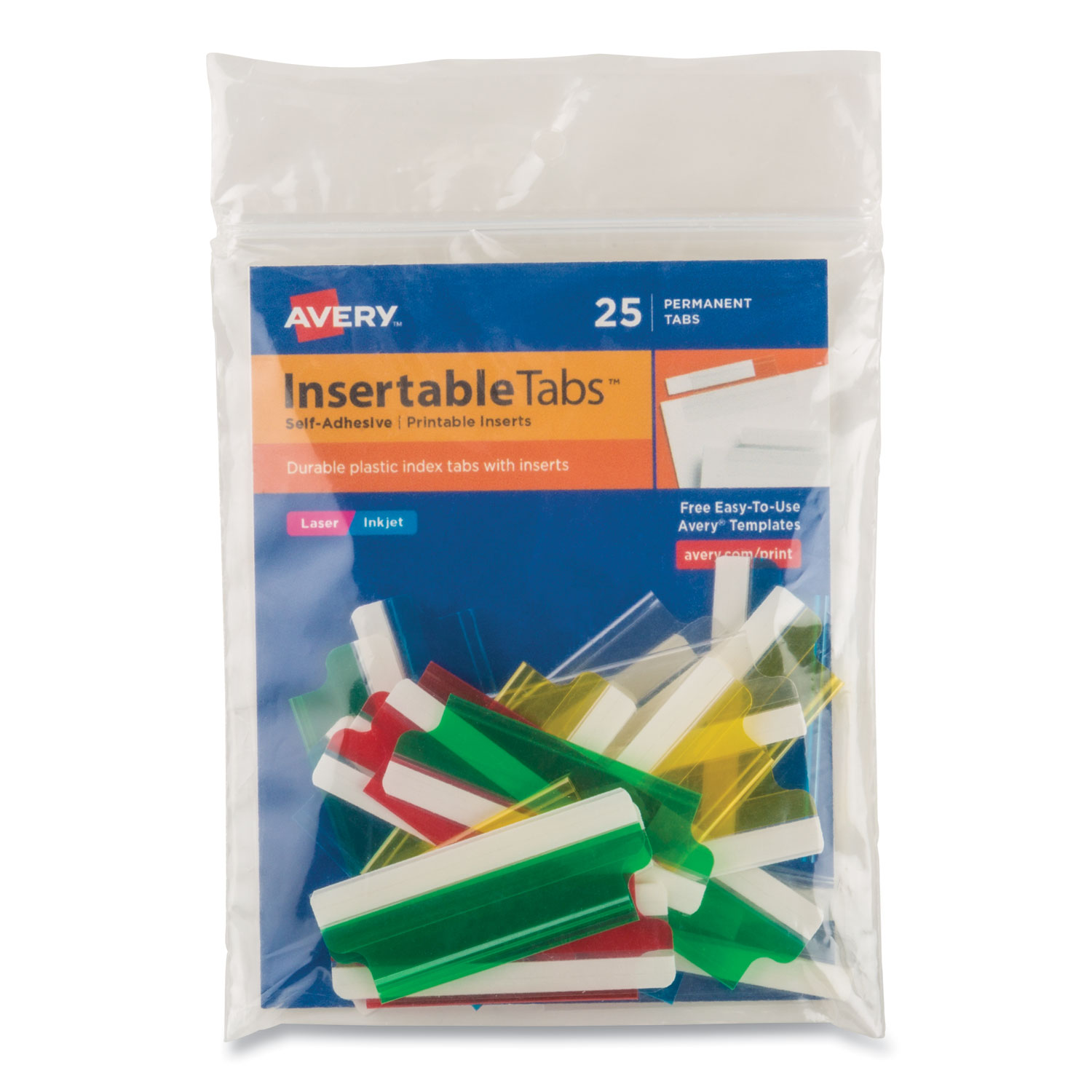  Avery 16239 Insertable Index Tabs with Printable Inserts, 1/5-Cut Tabs, Assorted Colors, 2 Wide, 25/Pack (AVE16239) 