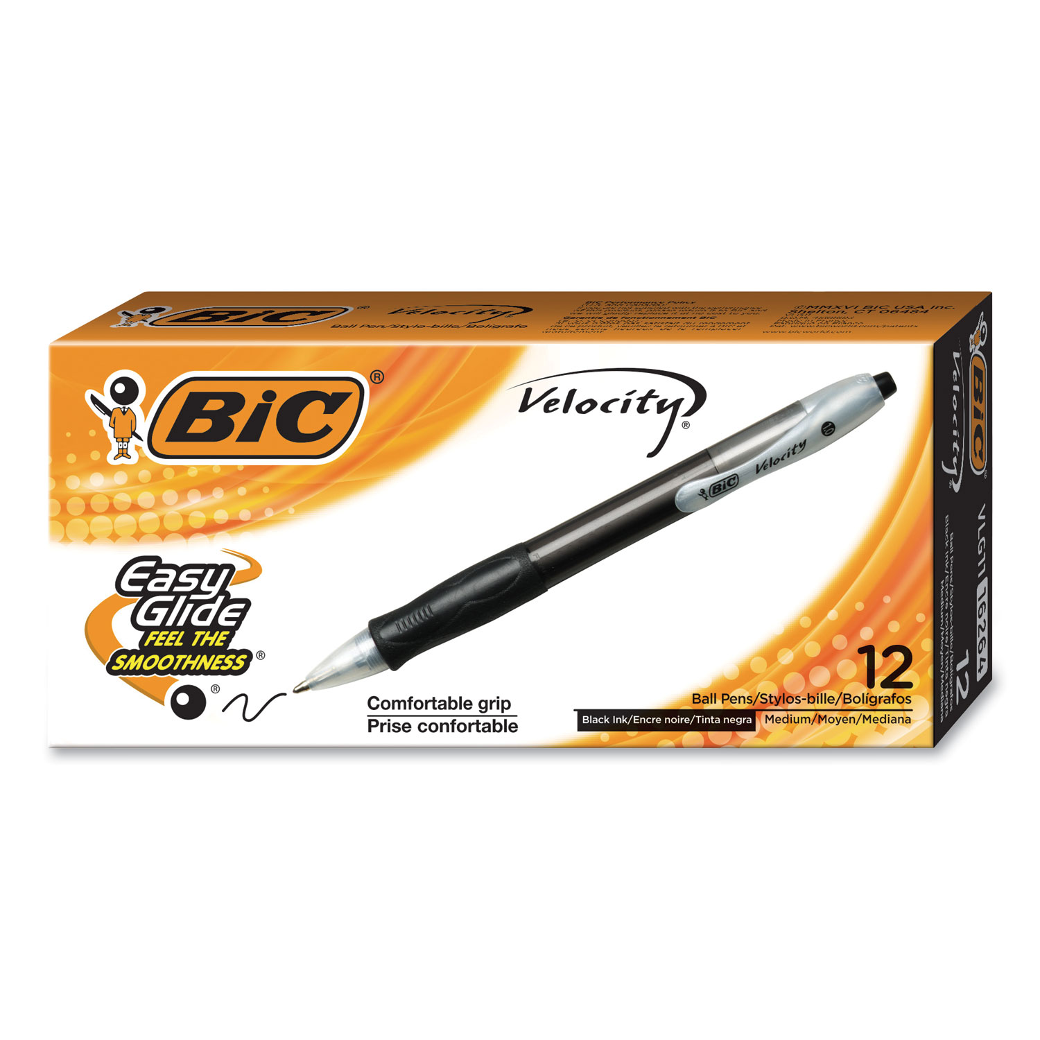  BIC VLG11 BLK Velocity Retractable Ballpoint Pen, 1mm, Black Ink, Trans Black Barrel, Dozen (BICVLG11BK) 