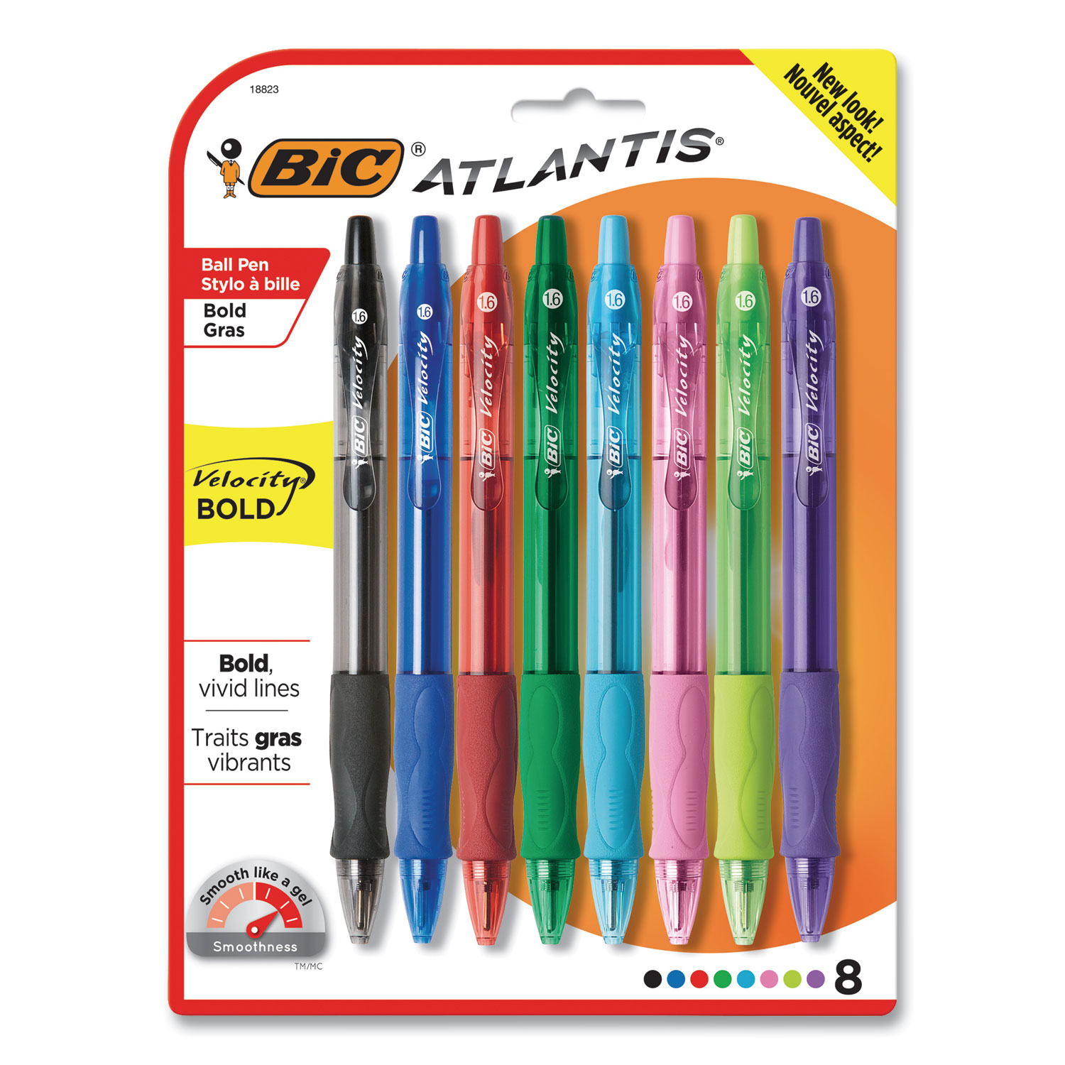  BIC VLGBAP81-AST Velocity Atlantis Bold Retractable Ballpoint Pen, 1.6mm, Assorted Ink & Barrel, 8/Pack (BICVLGBAP81AST) 