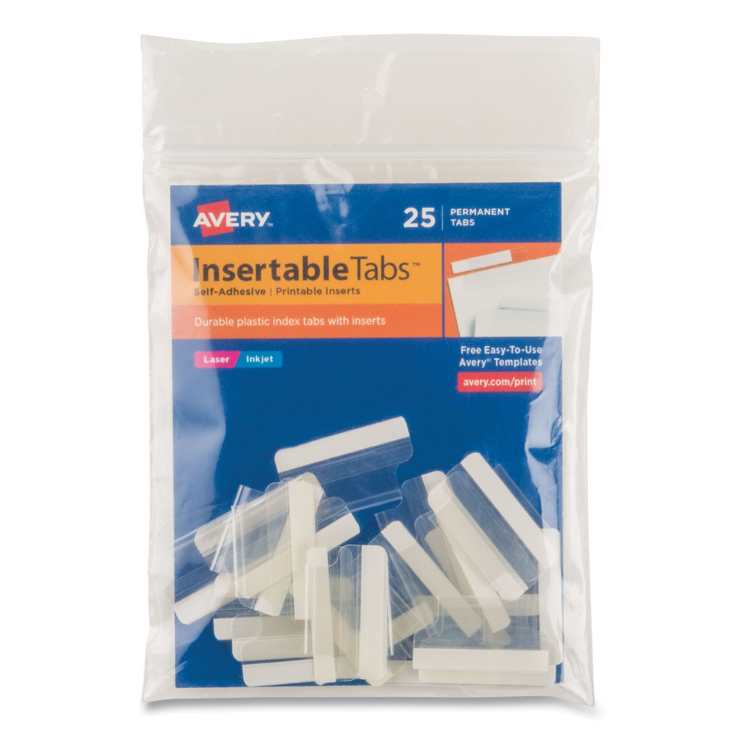 Insertable Index Tabs with Printable Inserts, 1/5-Cut Tabs, Clear, 1" Wide, 25/Pack