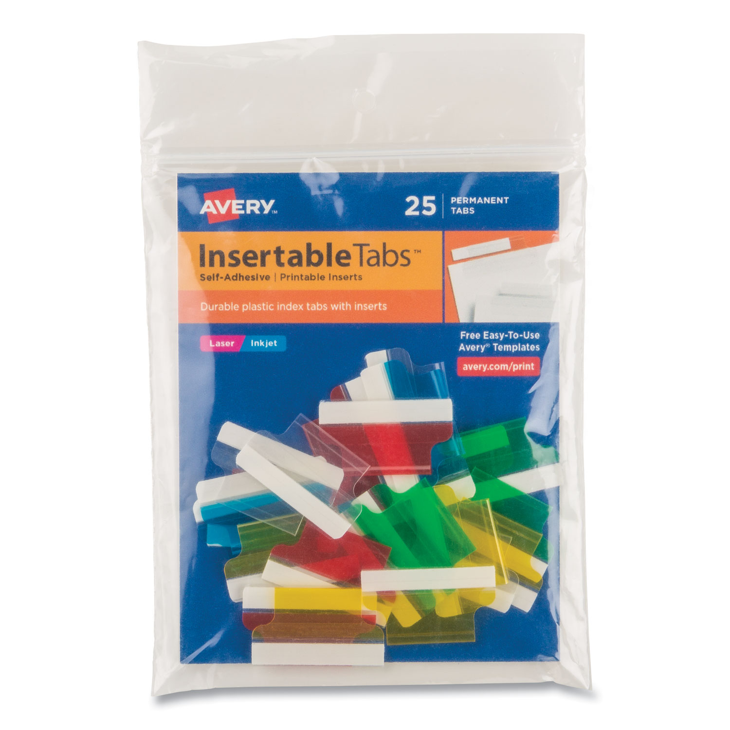  Avery 16219 Insertable Index Tabs with Printable Inserts, 1/5-Cut Tabs, Assorted Colors, 1 Wide, 25/Pack (AVE16219) 