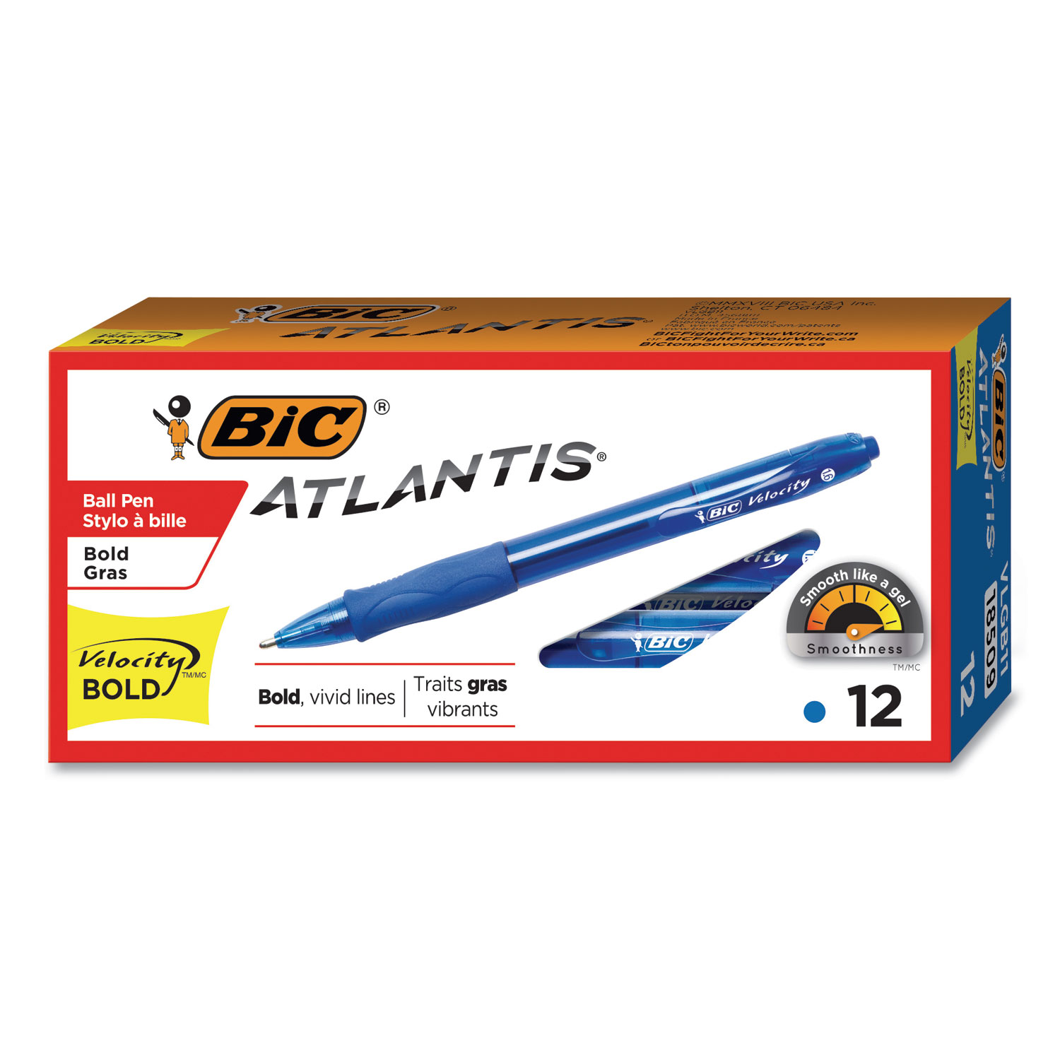  BIC VLGB11-BE Velocity Atlantis Bold Retractable Ballpoint Pen, 1.6mm, Blue Ink, Trans-Blue Barrel, Dozen (BICVLGB11BE) 
