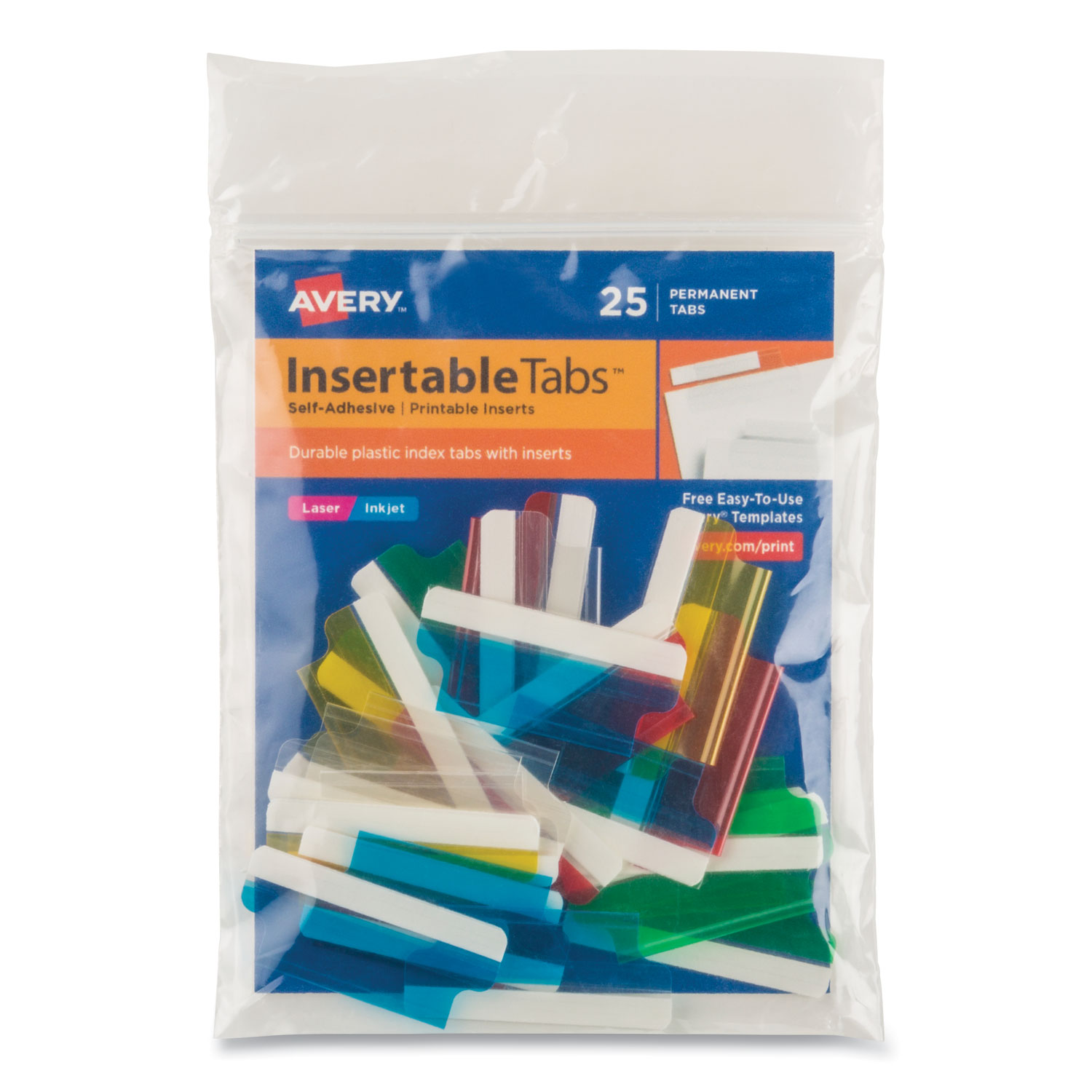  Avery 16228 Insertable Index Tabs with Printable Inserts, 1/5-Cut Tabs, Assorted Colors, 1.5 Wide, 25/Pack (AVE16228) 