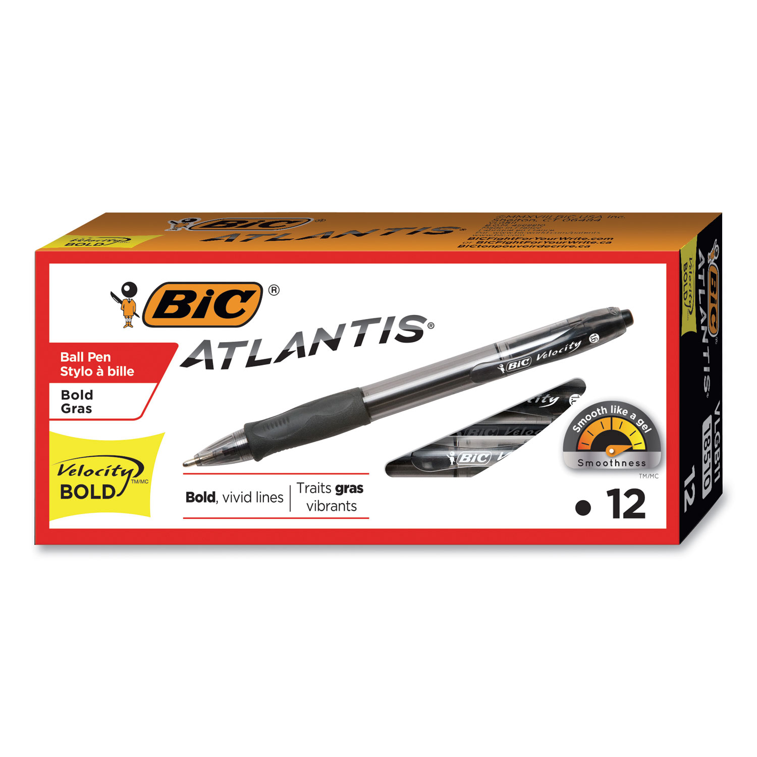  BIC VLGB11-BK Velocity Atlantis Bold Retractable Ballpoint Pen, 1.6mm, Black Ink, Smoke Barrel, Dozen (BICVLGB11BK) 