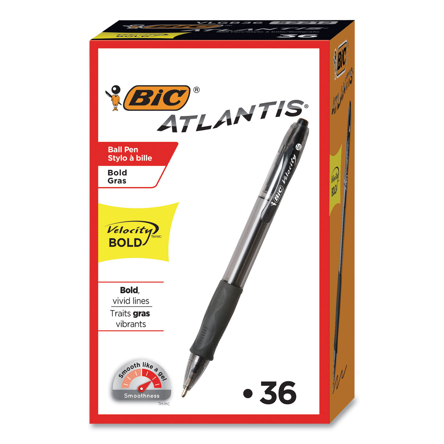  BIC VLGB361-BLK Velocity Atlantis Bold Retractable Ballpoint Pen, 1.6mm, Black Ink & Barrel, 36/Pack (BICVLGB361BK) 