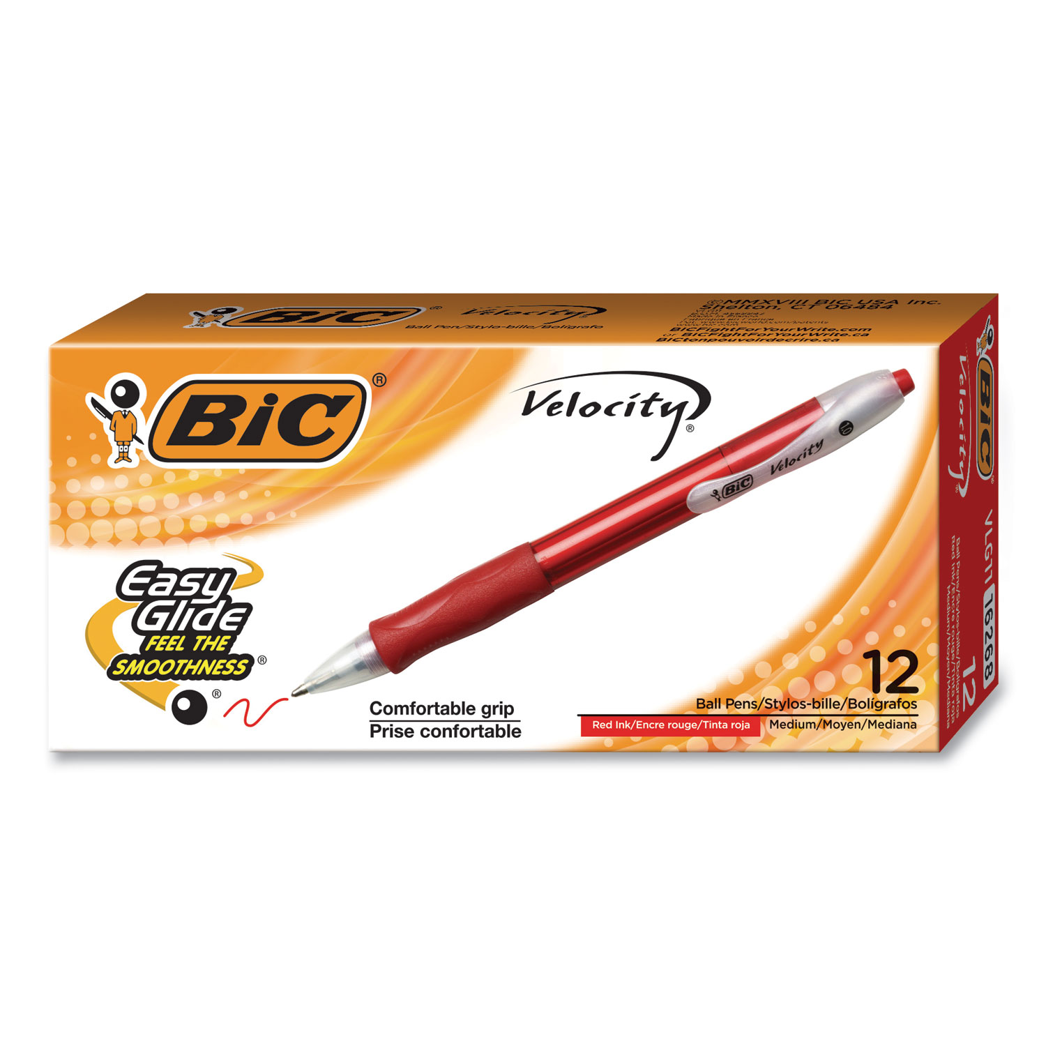  BIC VLG11 RED Velocity Retractable Ballpoint Pen, 1mm, Red Ink, Translucent Red Barrel, Dozen (BICVLG11RD) 