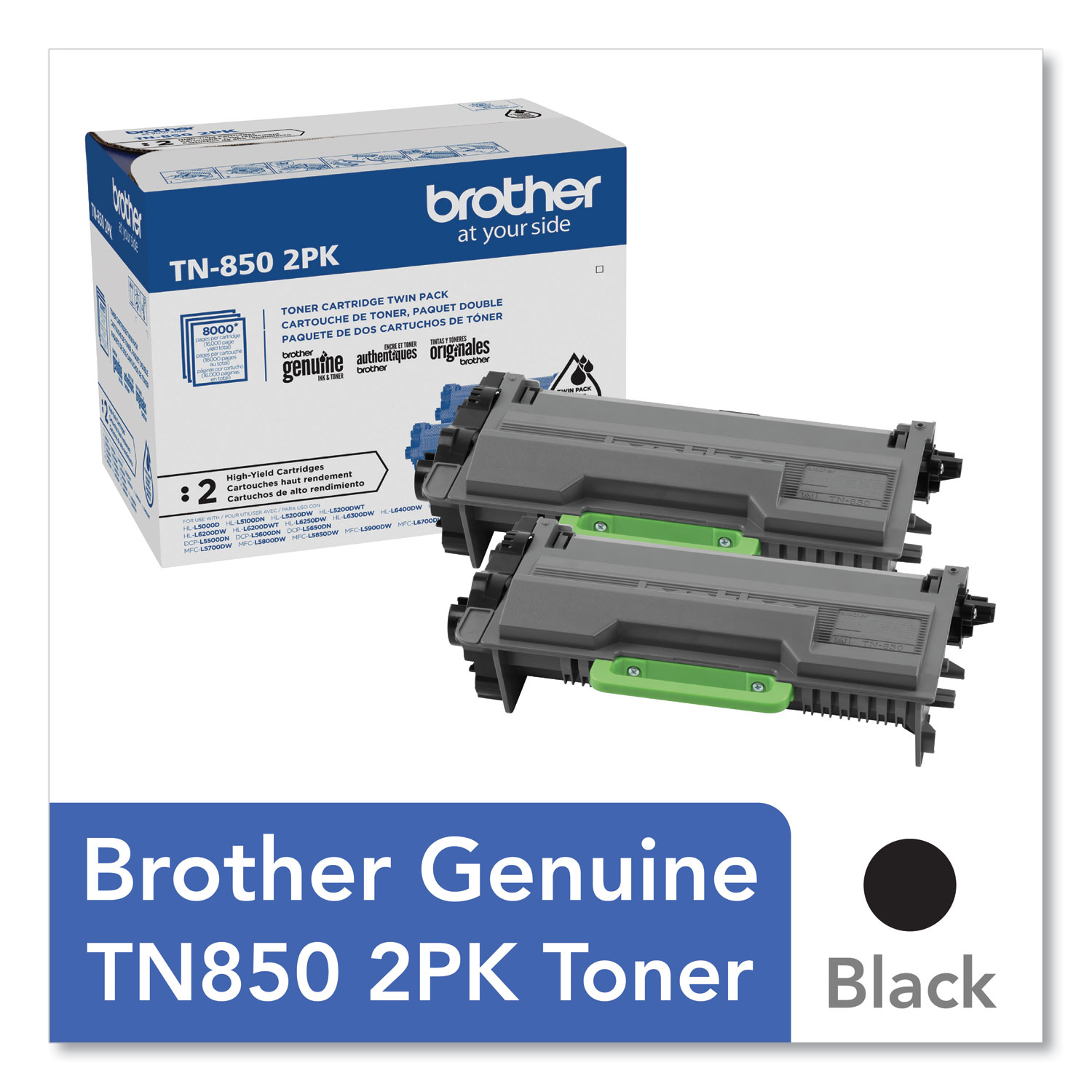  Brother TN8502PK TN8502PK High-Yield Toner, 8,000 Page-Yield, Black, 2/Pack (BRTTN8502PK) 