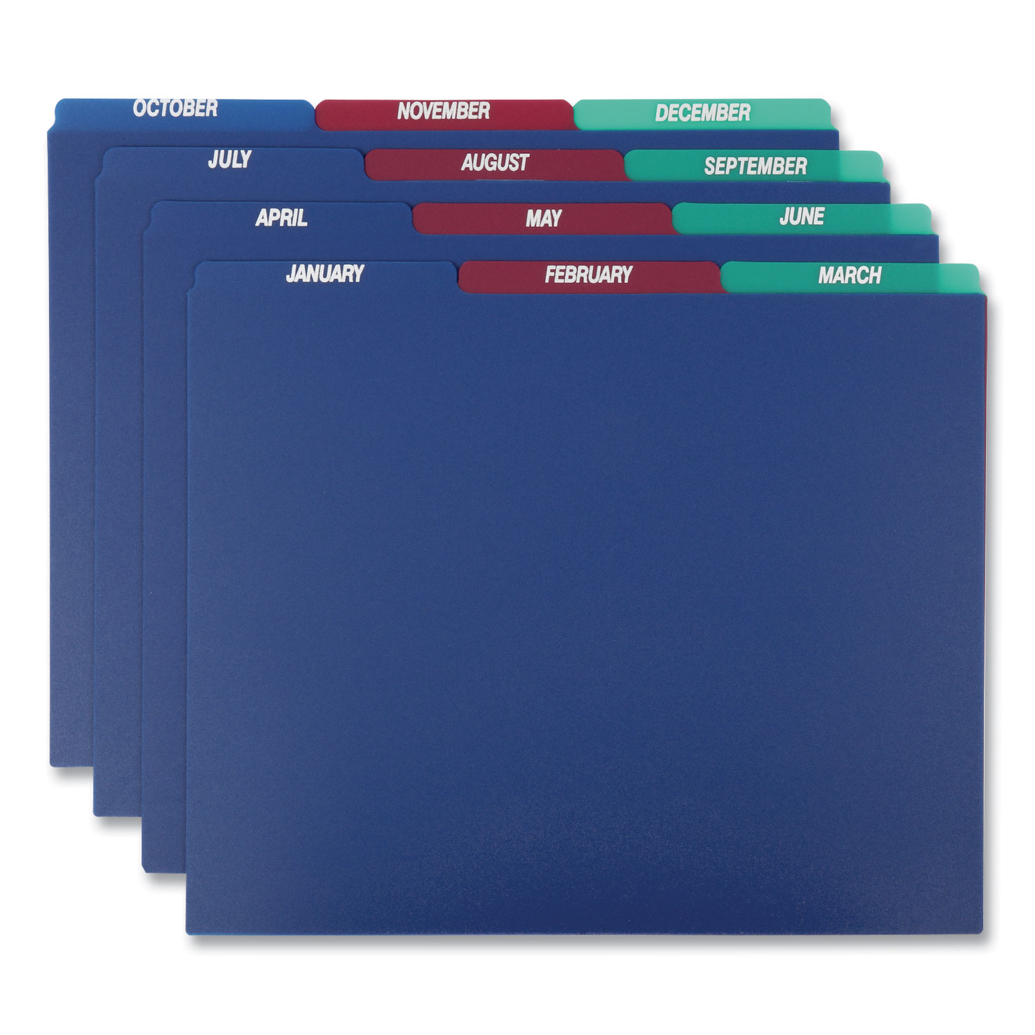  Pendaflex 40144 Poly Top Tab File Guides, 1/3-Cut Top Tab, January to December, 8.5 x 11, Assorted Colors, 12/Set (PFX40144) 