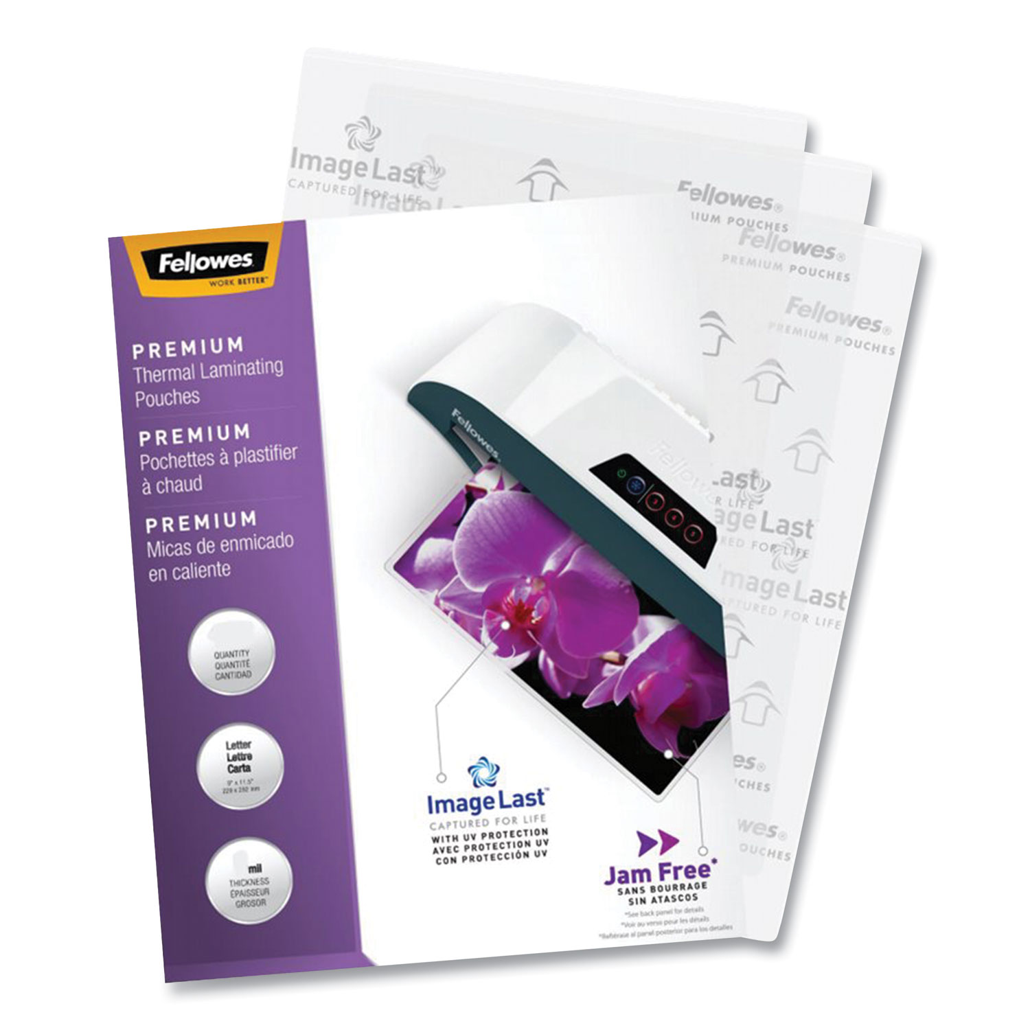  Fellowes 5288001 ImageLast Laminating Pouches with UV Protection, 5 mil, 9 x 11.5, Gloss Clear, 60/Pack (FEL1530747) 
