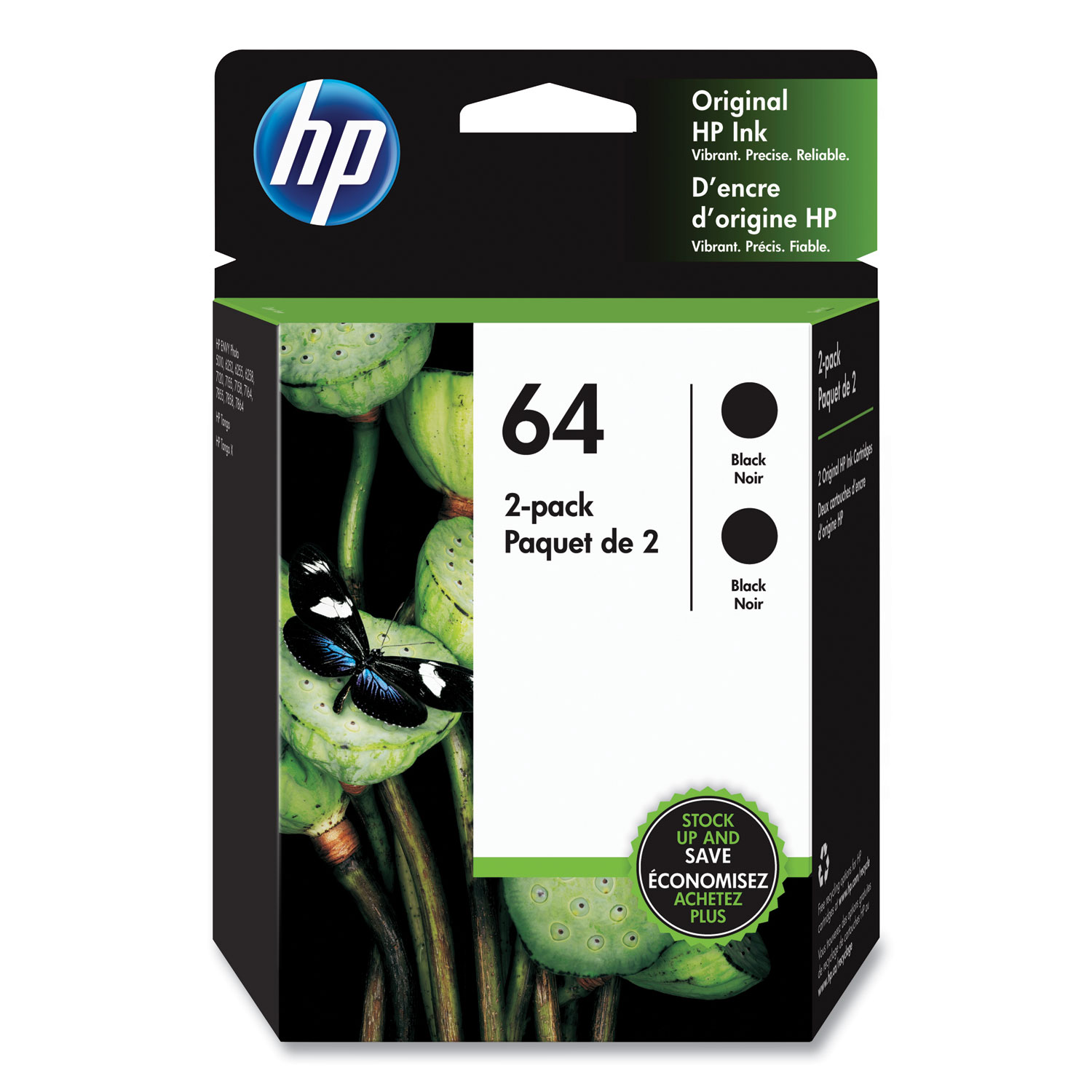  HP 3YP22AN#140 HP 64, (3YP22AN) 2-Pack Black Original Ink Cartridge (HEW3YP22AN) 