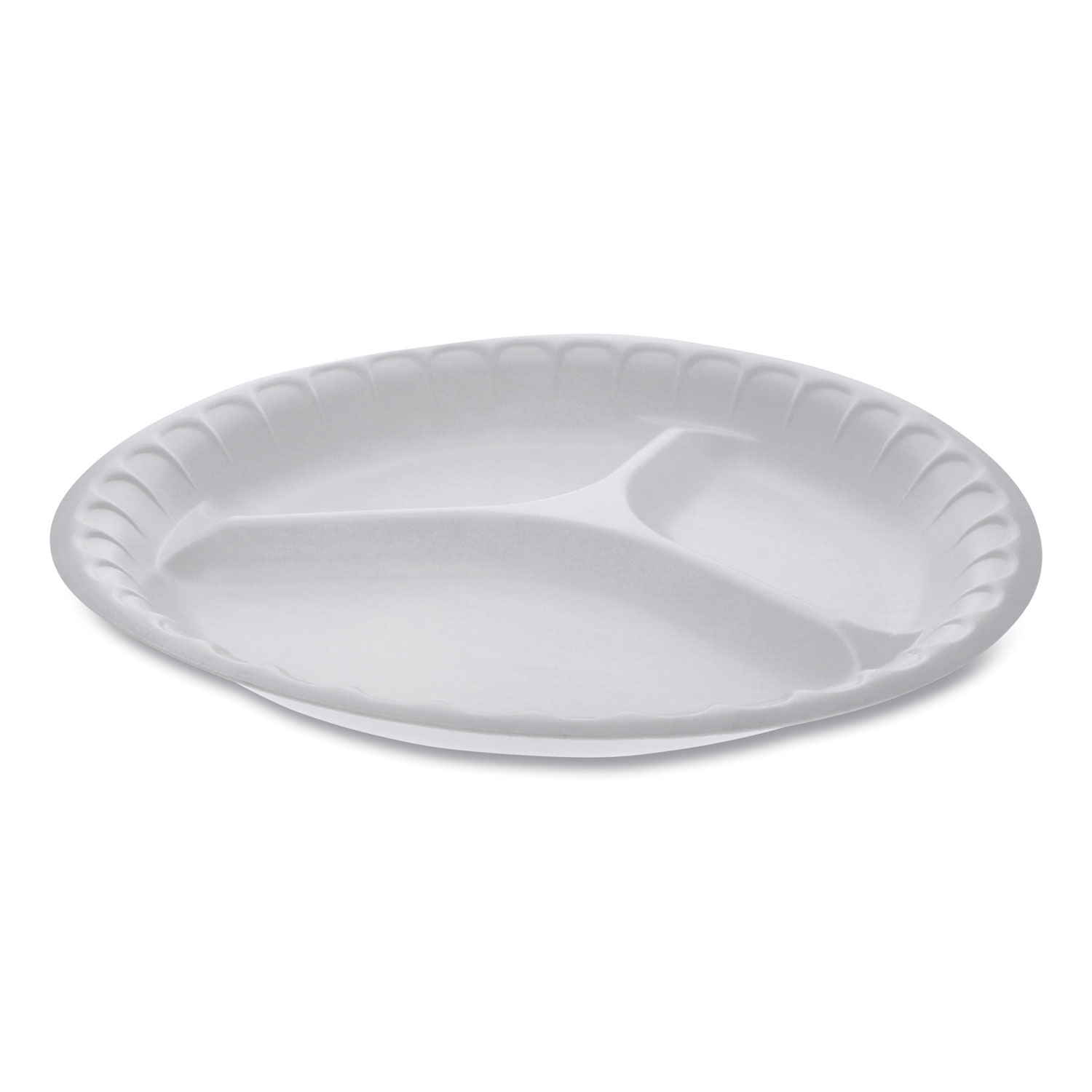 Pactiv Unlaminated Foam Dinnerware, 3-Compartment Plate, 10.25 Diameter, White, 540/Carton