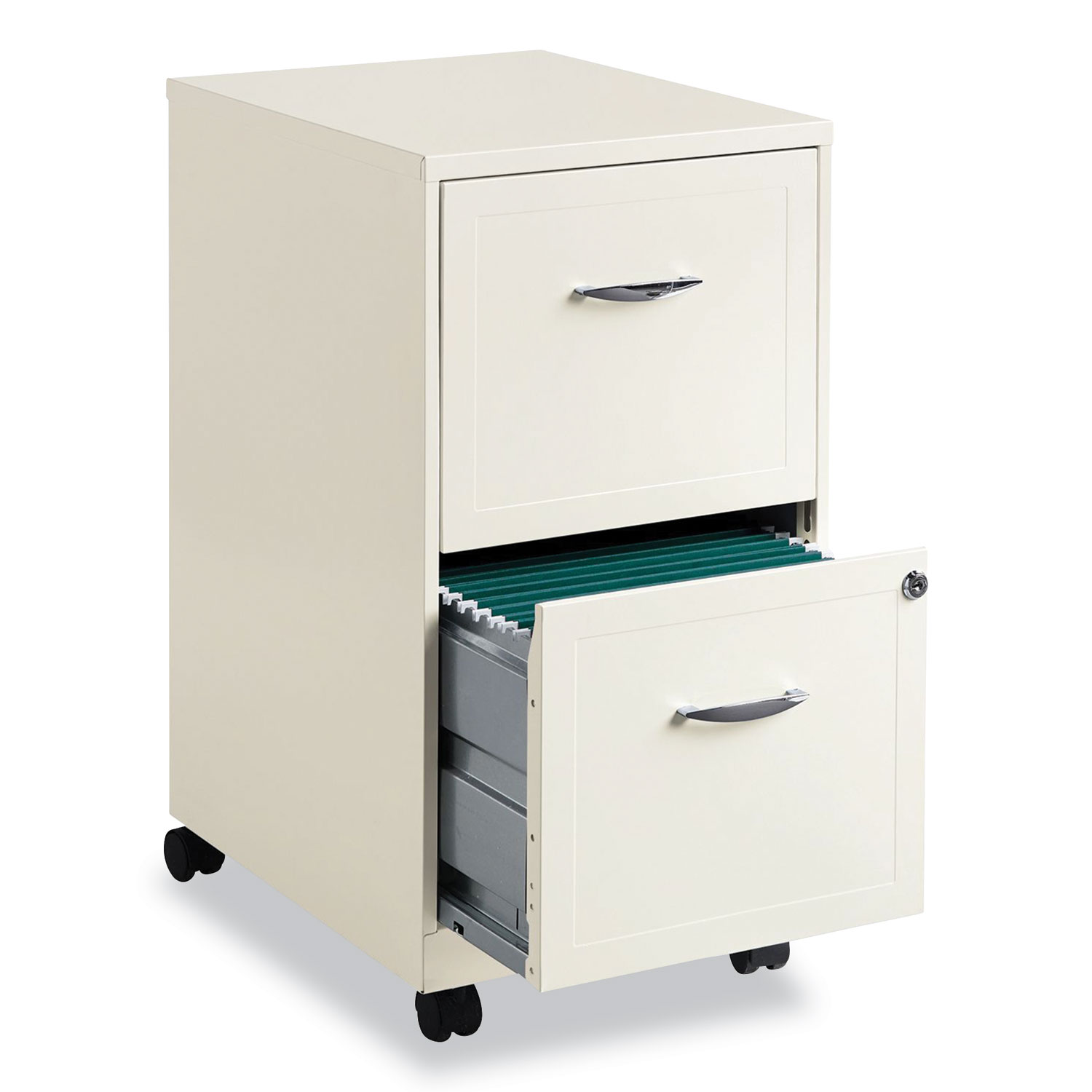 Hirsh Industries® Two-Drawer Vertical Mobile File Cabinet, 14.25w x 18d x 26.5h, Pearl White