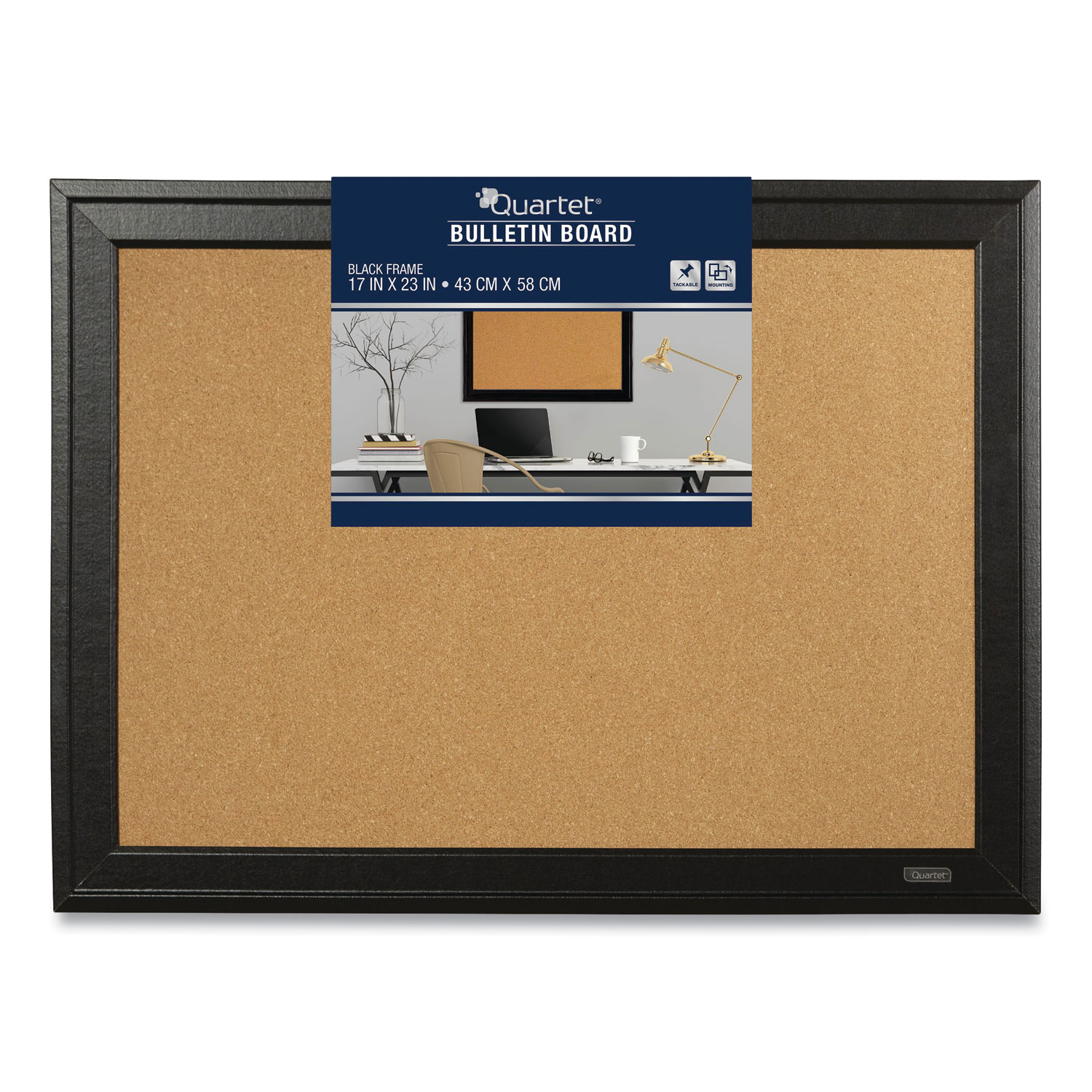Quartet® Cork Bulletin Board with Black Frame, 23 x 17