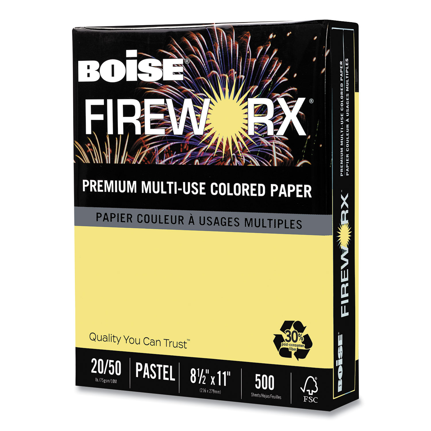  Boise MP2201-CY FIREWORX Premium Multi-Use Paper, 20lb, 8.5 x 11, Crackling Canary, 500/Ream (CASMP2201CY) 