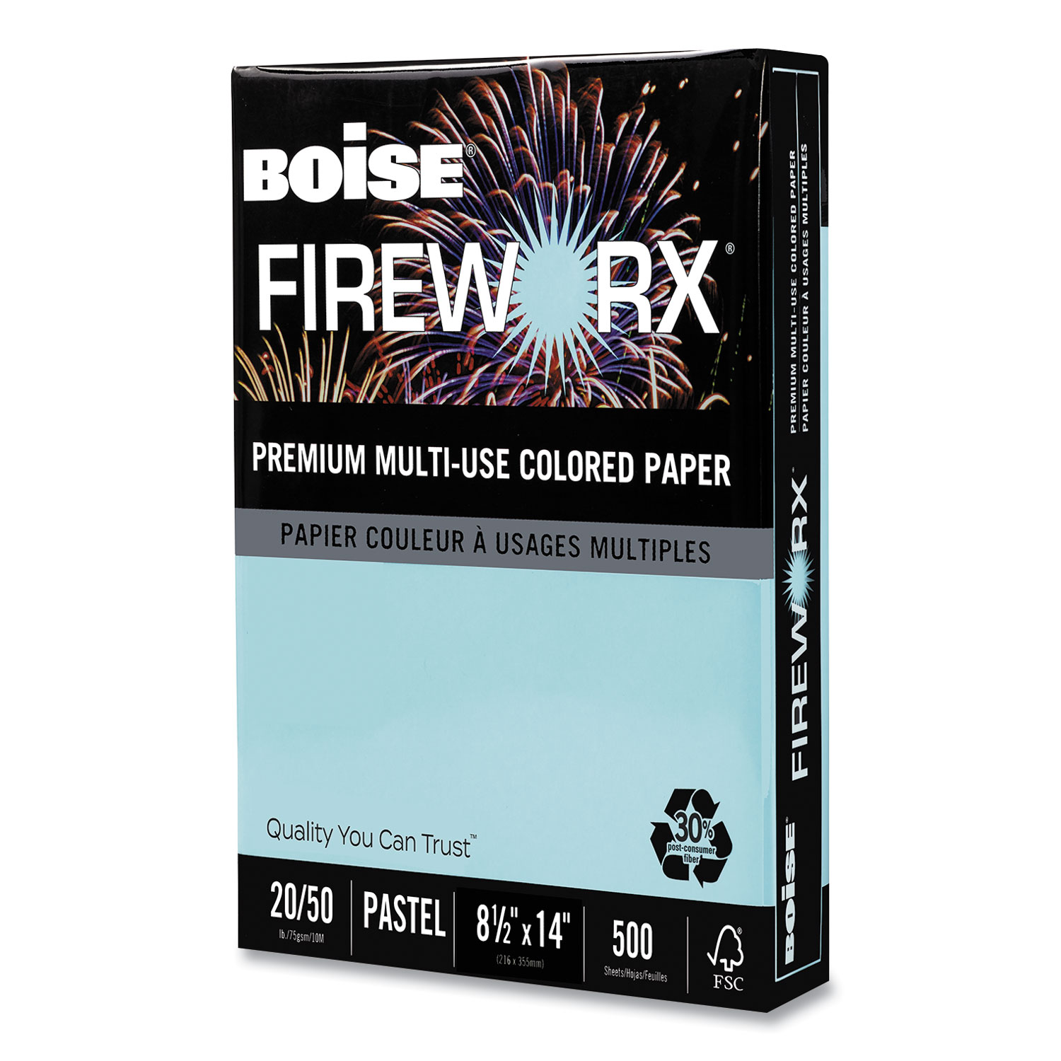  Boise MP2204-BE FIREWORX Premium Multi-Use Paper, 20lb, 8.5 x 14, Bottle Rocket Blue, 500/Ream (CASMP2204BE) 