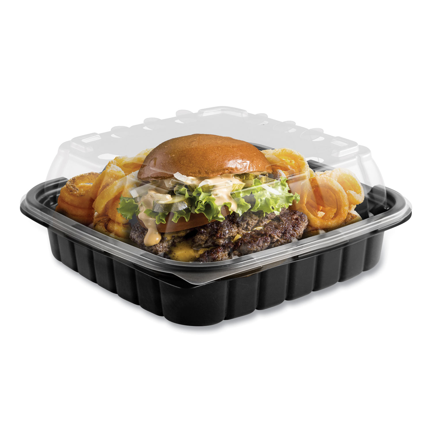  Anchor Packaging 4118501 Crisp Foods Technologies Containers, 33 oz, 8.46 x 8.46 x 3.16, 1 Compartment, Clear/Black, 180/Carton (ANZ4118501) 