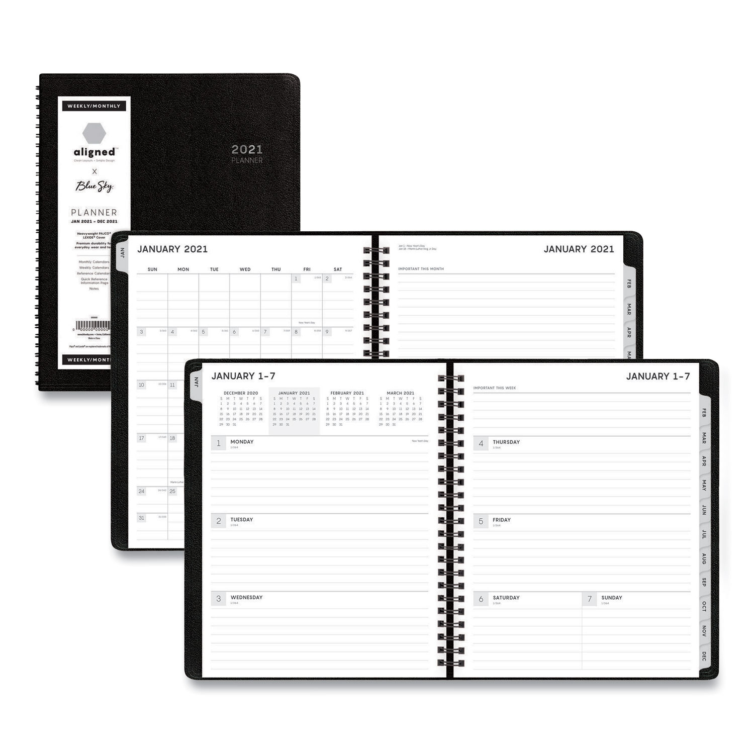 Blue Sky® Aligned Weekly/Monthly Notes Planner, 8.75 x 7, Black, 2021
