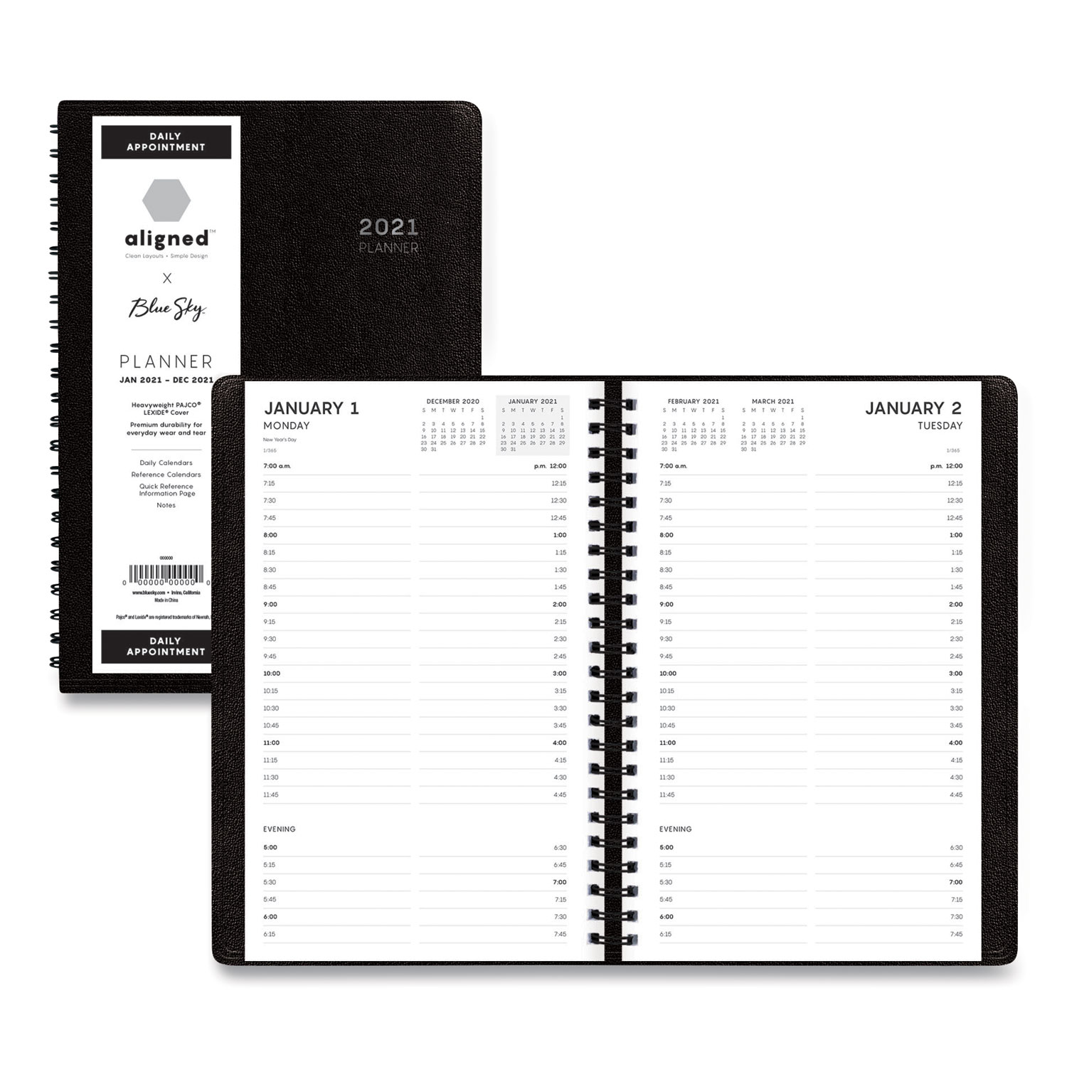 Blue Sky® Aligned Daily Appointment Planner, 8 x 5, Black, 2021