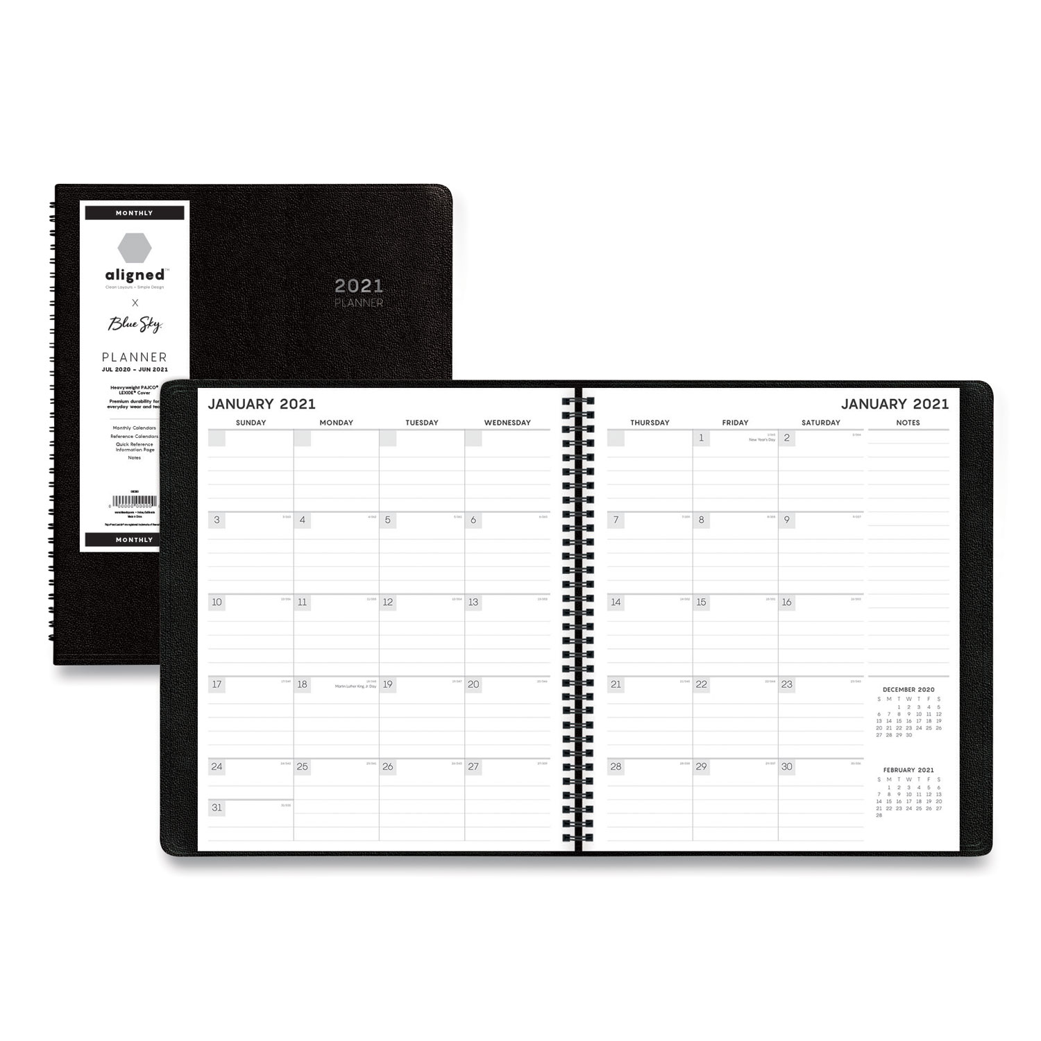 Blue Sky® Aligned Monthly Planner, 11 x 9, Black, 2021