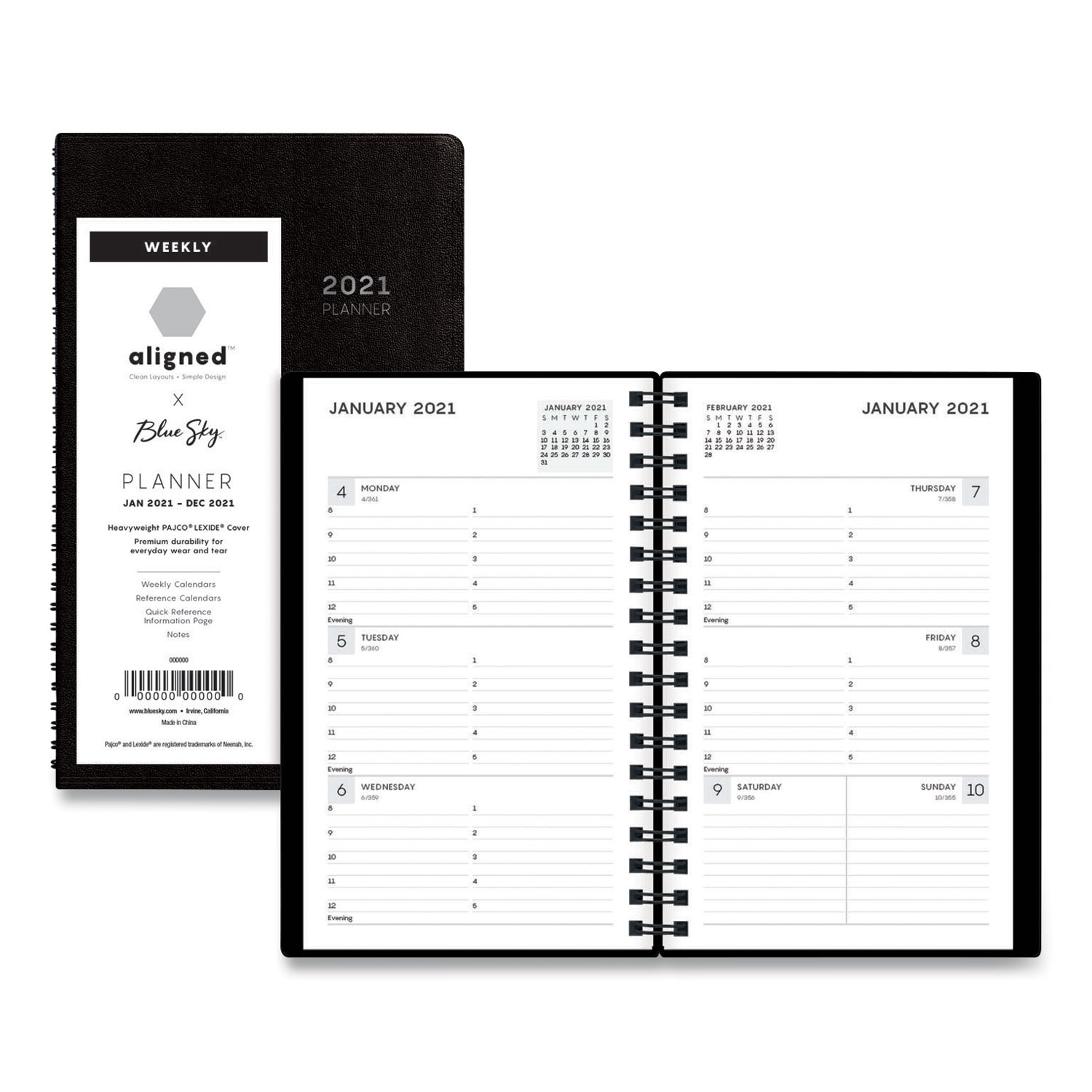Blue Sky® Aligned Weekly Contacts Planner, 6 x 3.5, Black, 2021