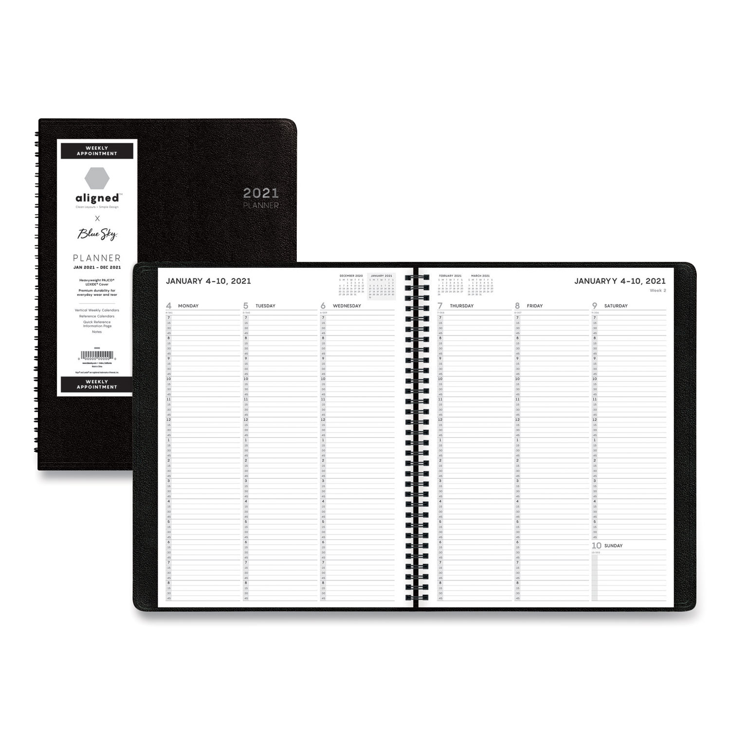 Blue Sky® Aligned Weekly Appointment Planner, 11 x 8.25, Black, 2021