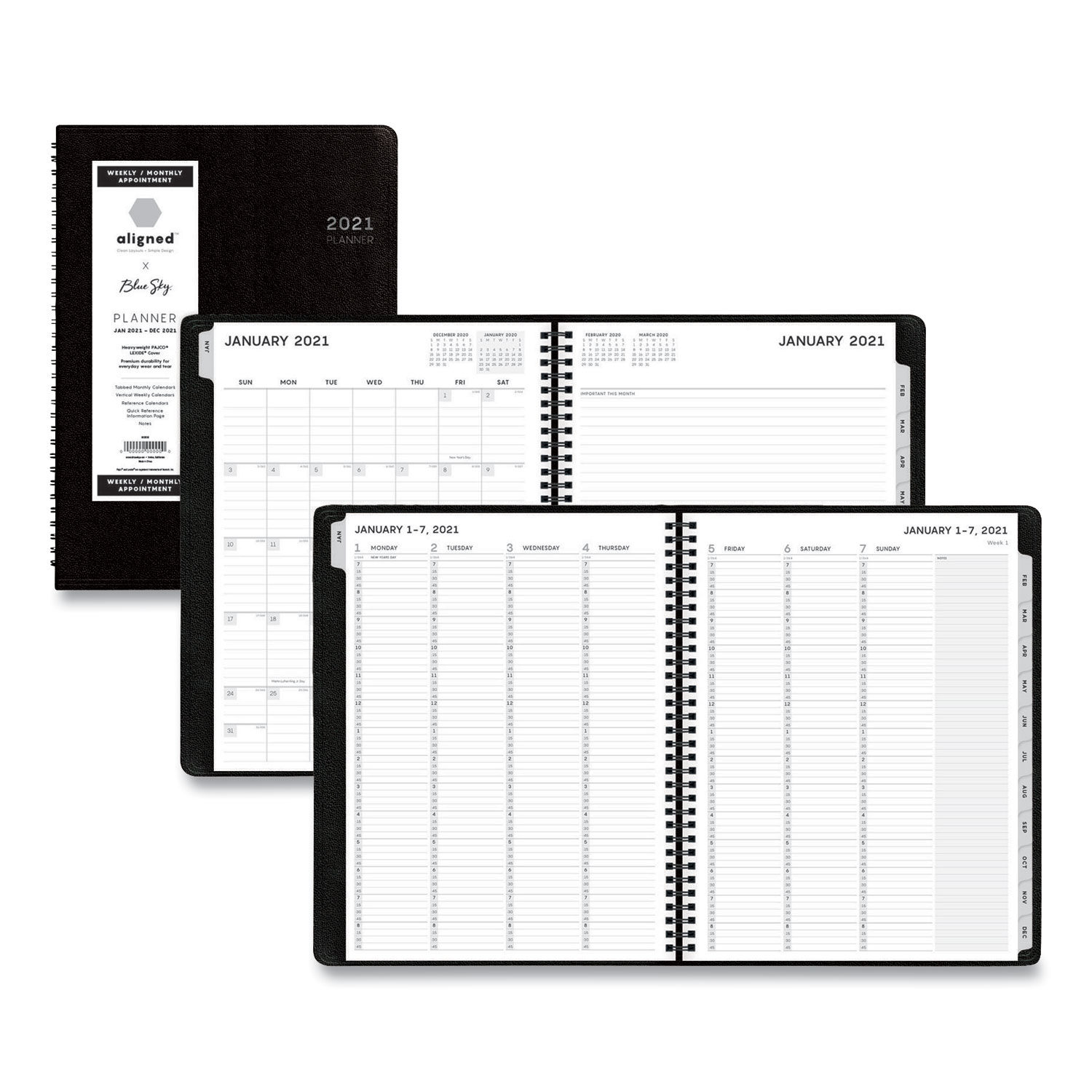  Blue Sky 123845 Aligned Weekly/Monthly Appointment Planner, 11 x 8.25, Black, 2021 (BLS123845) 
