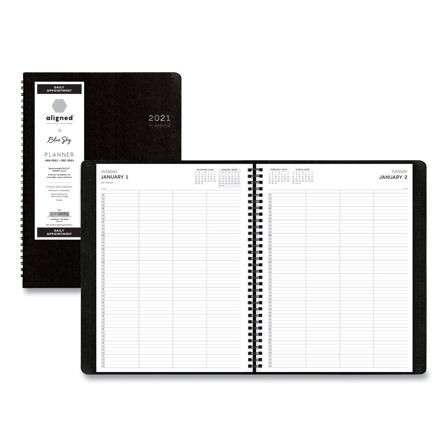  Blue Sky 123844 Aligned Daily Four-Person Appointment Planner, 11 x 8, Black, 2021 (BLS123844) 