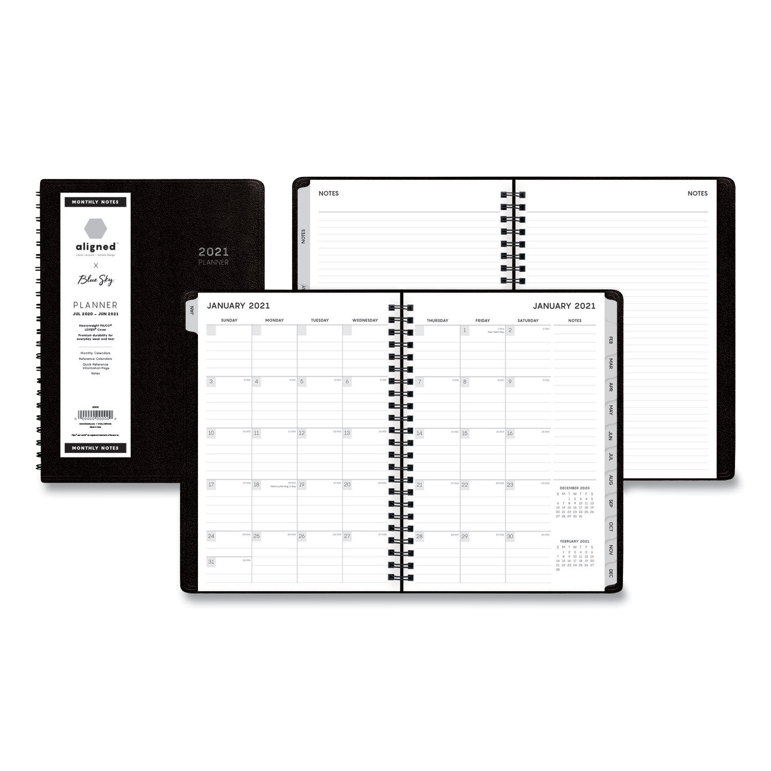 Blue Sky® Aligned Monthly Notes Planner, 8.63 x 5.88, Black, 2021