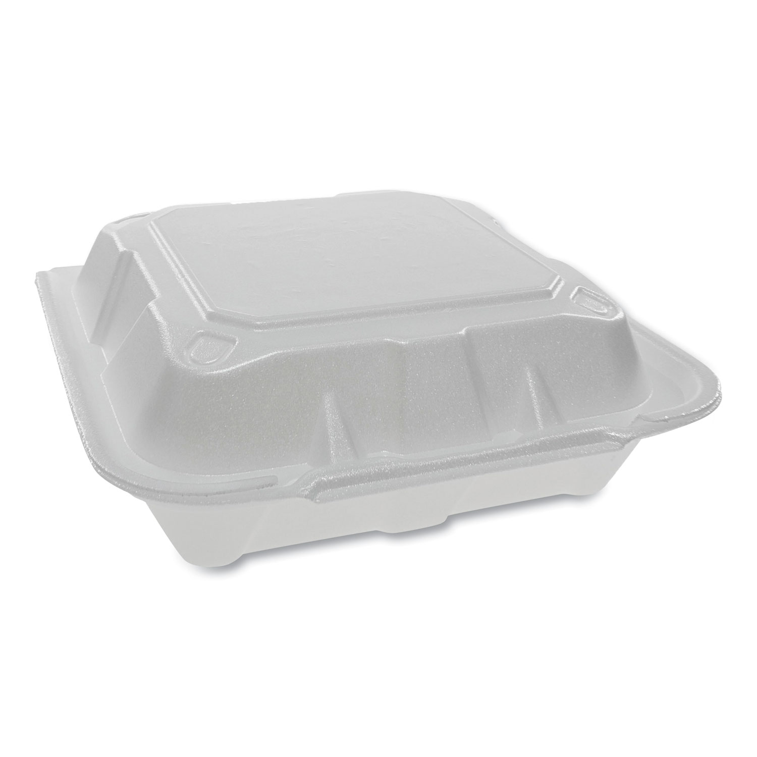  Pactiv YTD188010000 Foam Hinged Lid Containers, Dual Tab Lock, 8.42 x 8.15 x 3, 1-Compartment, White, 150/Carton (PCTYTD188010000) 