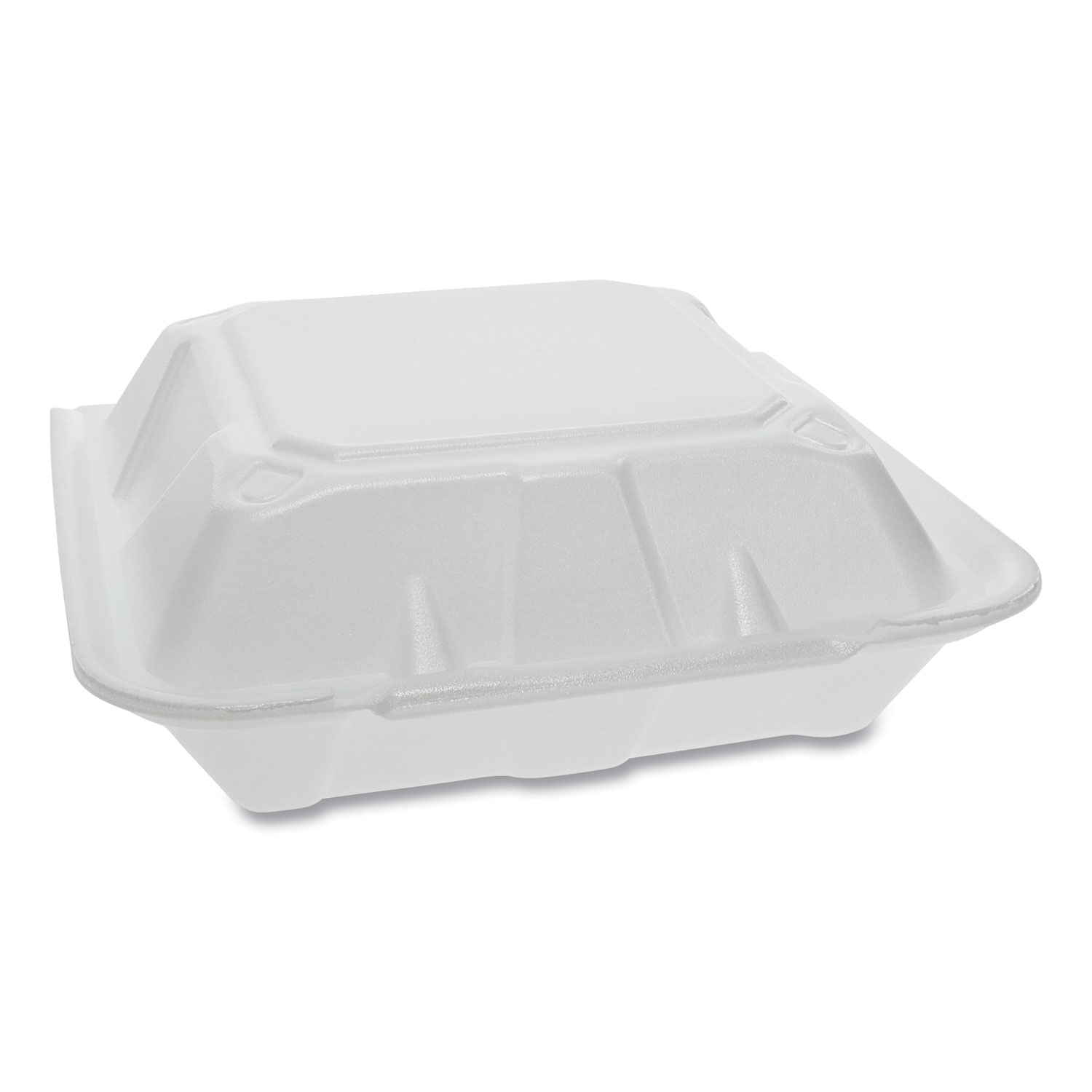 Pactiv Foam Hinged Lid Containers, Dual Tab Lock, 9.13 x 9 x 3.25, 1-Compartment, White, 150/Carton