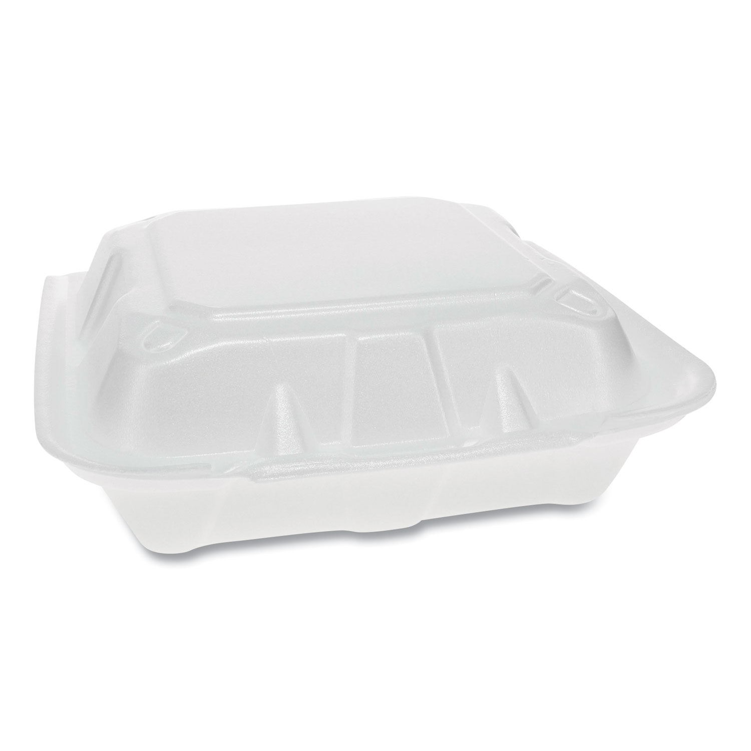  Pactiv YTD18803ECON Foam Hinged Lid Containers, Dual Tab Lock Economy, 8.42 x 8.15 x 3, 3-Compartment, White, 150/Carton (PCTYTD18803ECON) 