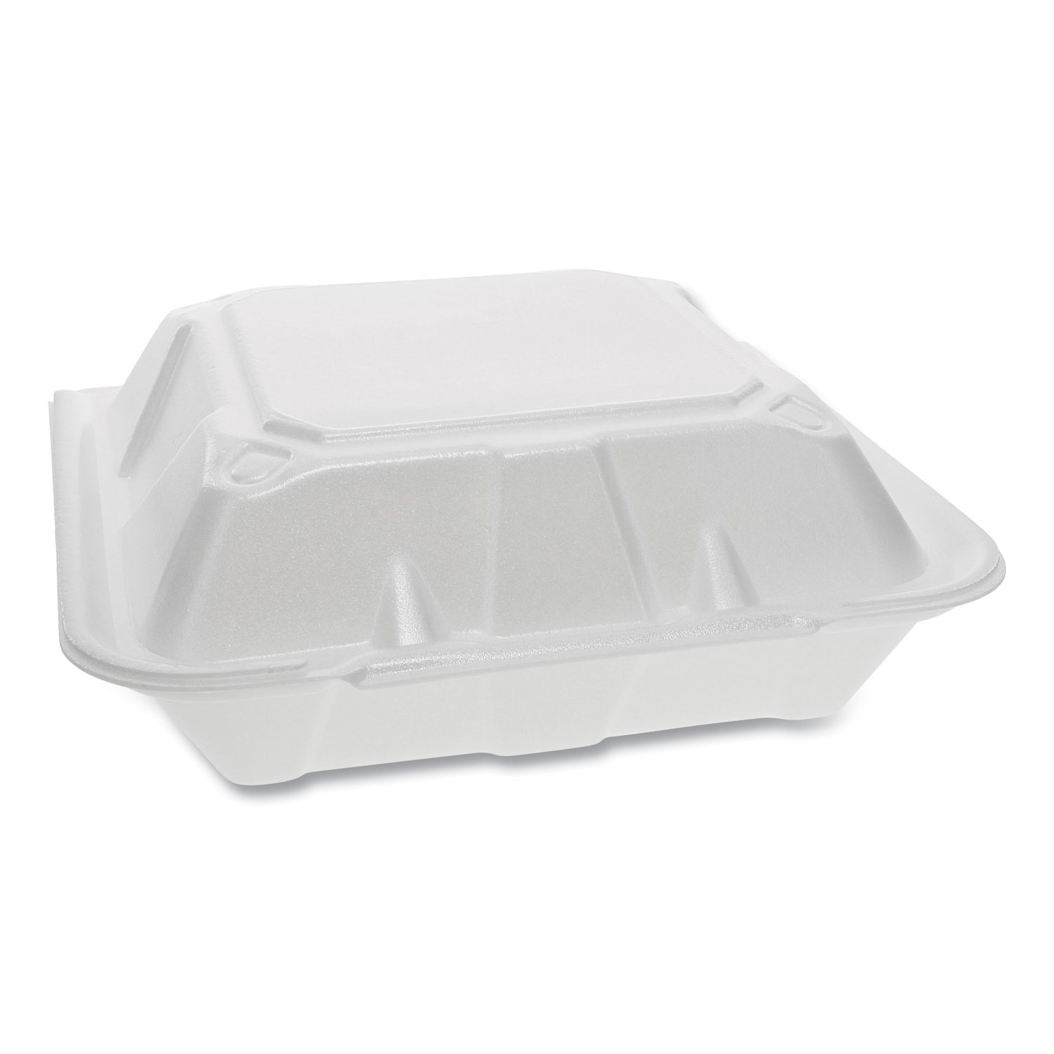  Pactiv YTD199030000 Foam Hinged Lid Containers, Dual Tab Lock, 9.13 x 9 x 3.25, 3-Compartment, White, 150/Carton (PCTYTD199030000) 