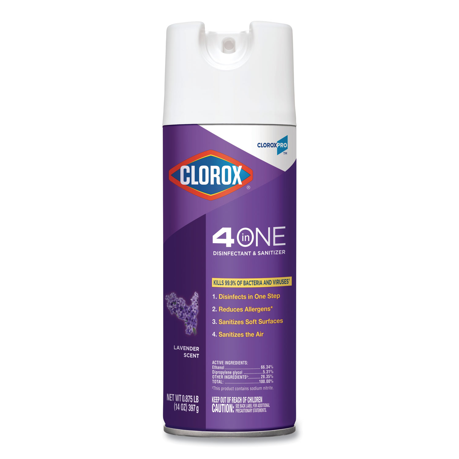 Clorox® 4 in One Disinfectant and Sanitizer, Lavender, 14 oz Aerosol, 12/Carton
