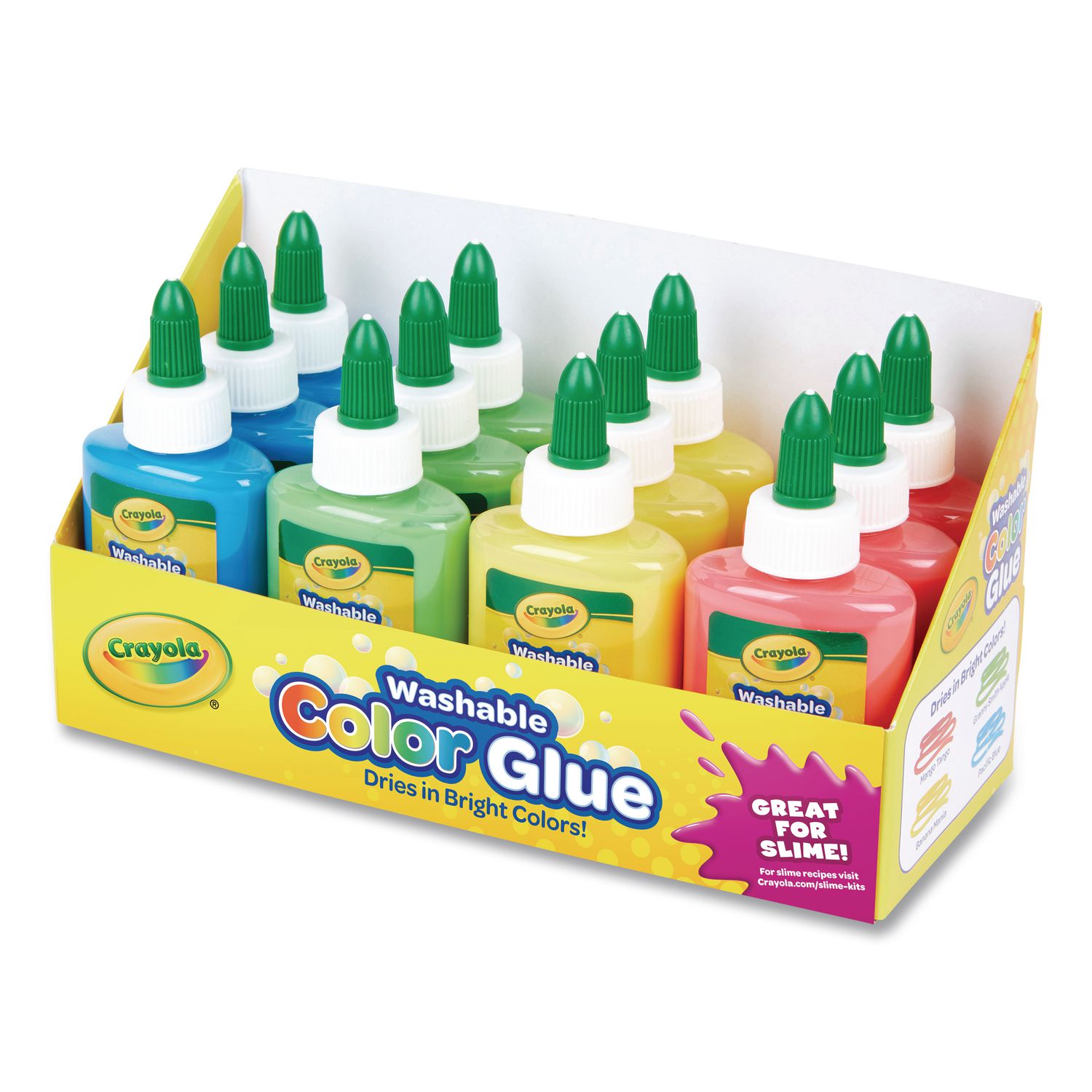 Washable Assorted Color Glue, 3 oz, 12/Pack