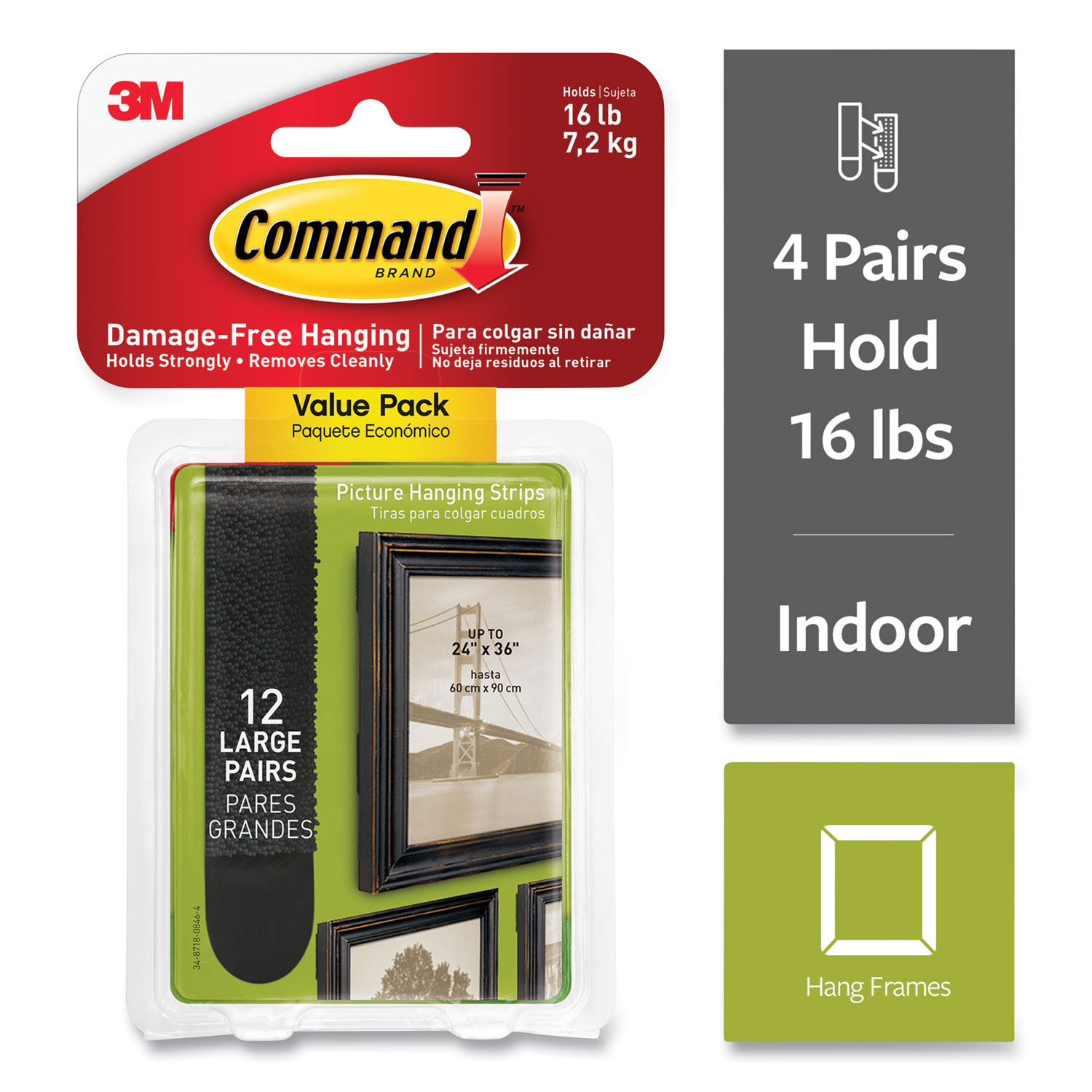 Command™ General Purpose Hooks, Large, 5 lb Capacity, White, 4 Hooks and 6 Strips/Pack