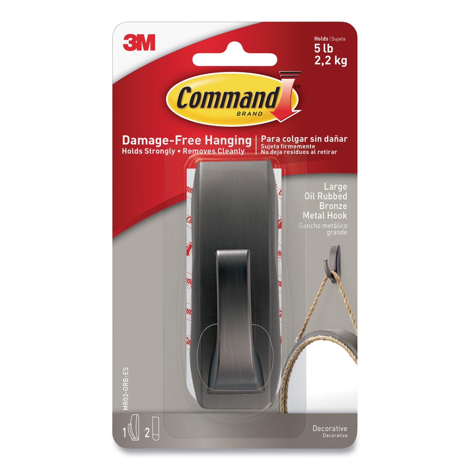  Command 17206B-ES Bath Picture Hanging Strips, Large, Removable, 0.75 x 3.65, White, 4 Pairs/Pack (MMM24358309) 