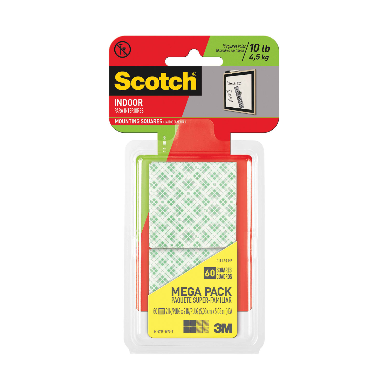  Scotch 111LRGMP Permanent High-Density Foam Mounting Tape, Pre-Cut Squares, 2 x 2, White, 60/Pack (MMM24403719) 