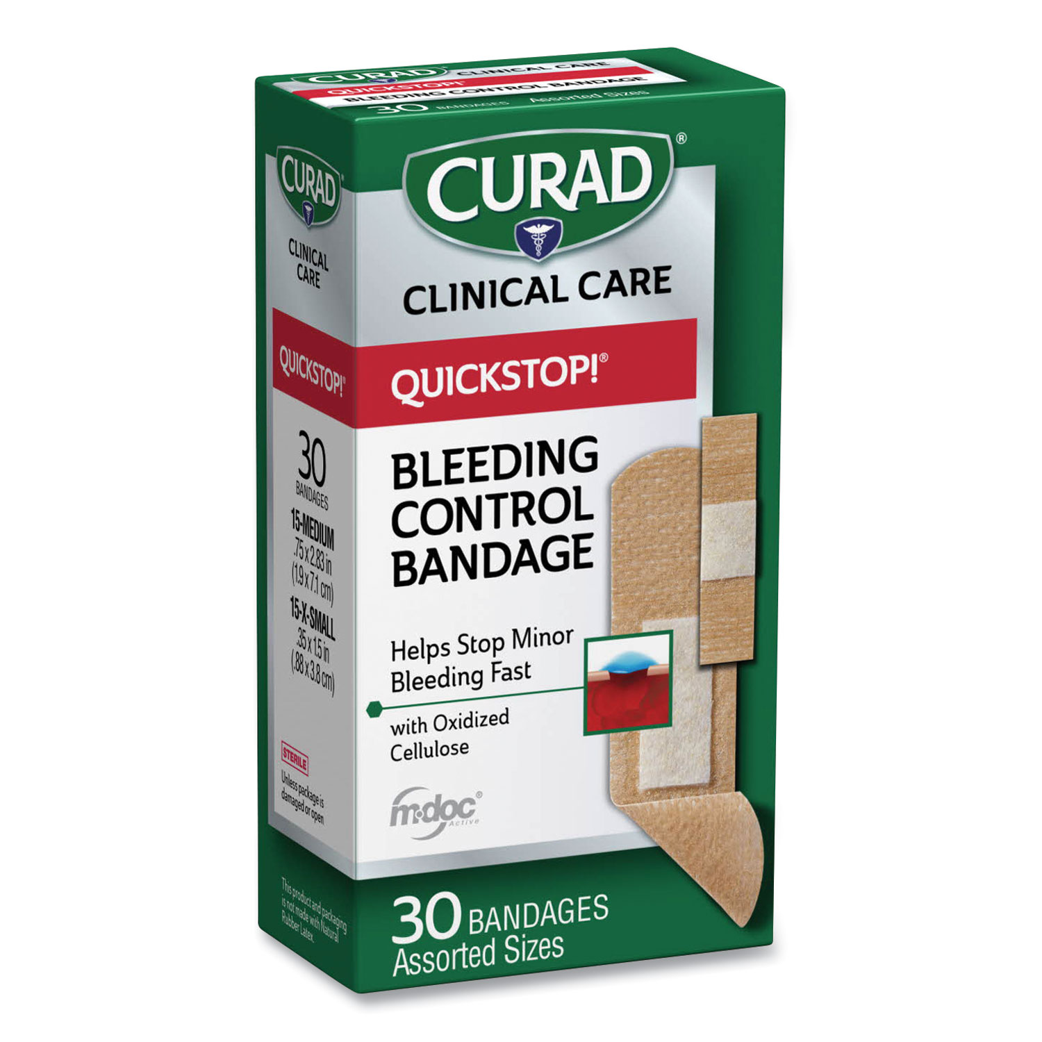  Curad CUR5245 QuickStop Flex Fabric Bandages, Assorted, 30/Box (MIICUR5245V1) 