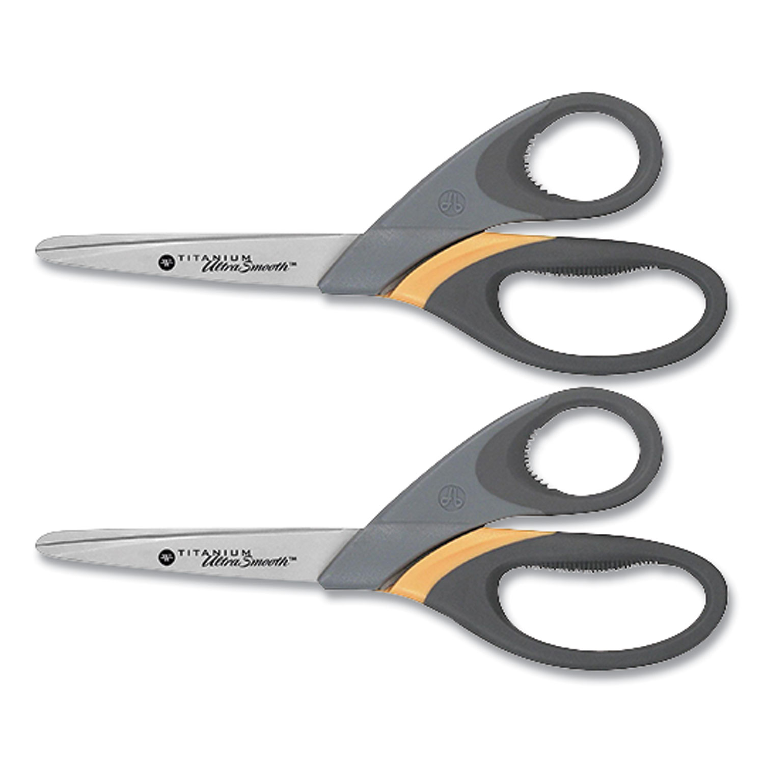  Westcott 14107 Titanium UltraSmooth Scissors, Blunt Tip, 8 Long, 3.5 Cut Length, Gray/Yellow Straight Handle, 2/Pack (WTC647672) 