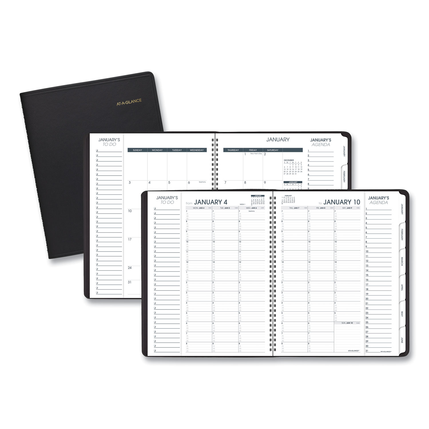  AT-A-GLANCE 70950V05 Triple View Weekly/Monthly Appointment Book, 10 7/8 x 8 1/4, Black, 2020 (AAG70950V05) 