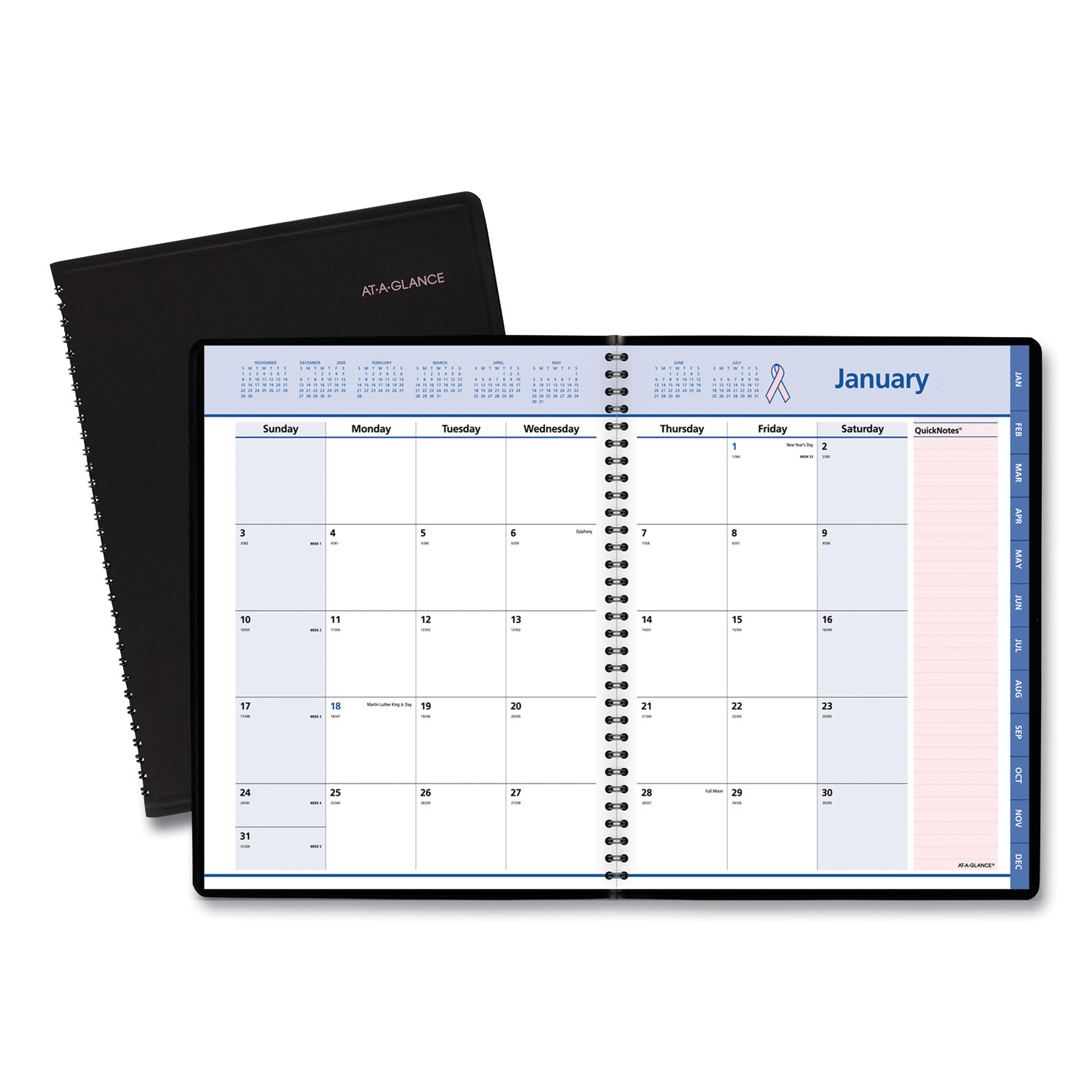  AT-A-GLANCE 76PN0605 QuickNotes Special Edition Monthly Planner, 10 7/8 x 8 1/4, Black/Pink, 2020 (AAG76PN0605) 