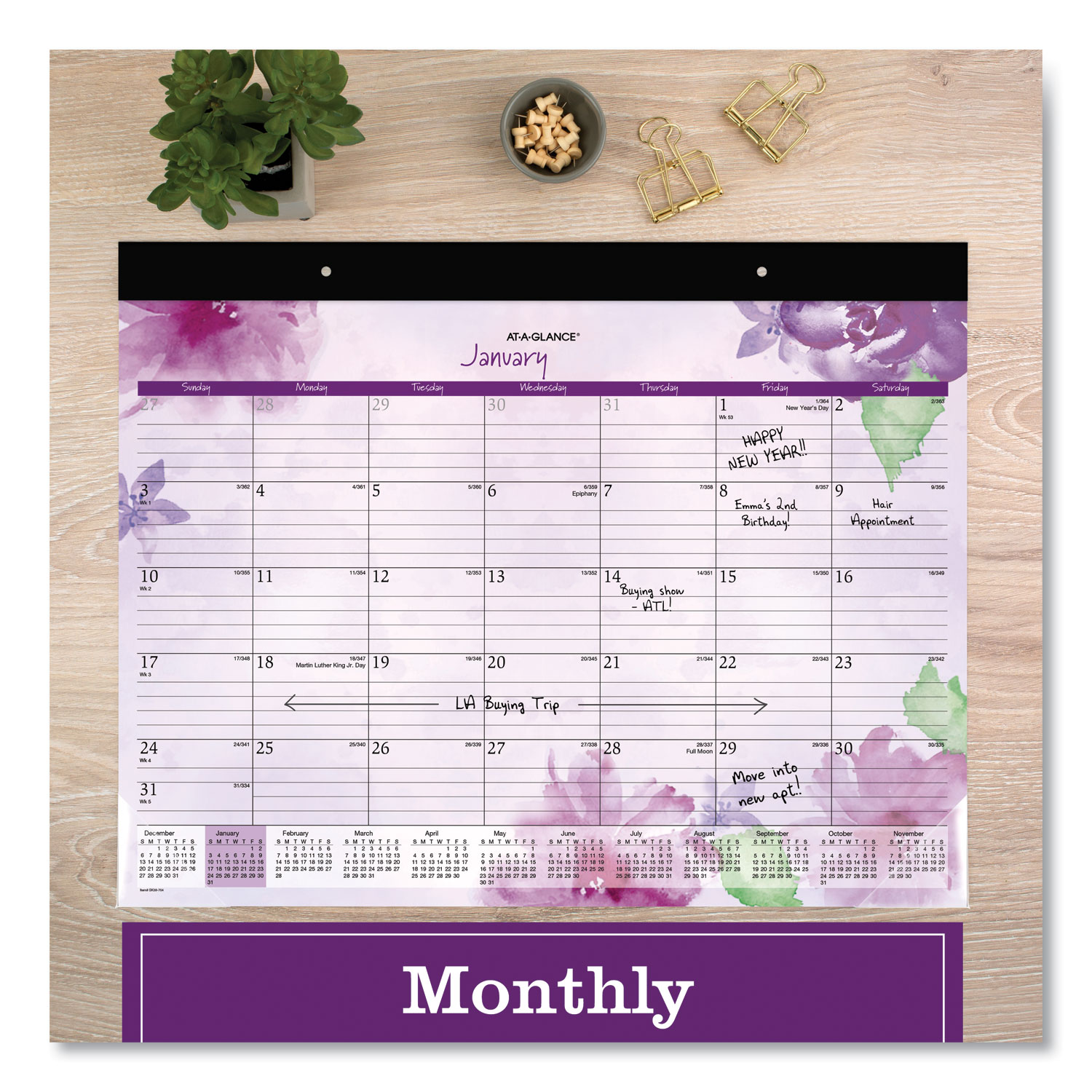 Beautiful Day Desk Pad Calendar, Floral Artwork, 21.75 x 17, Assorted