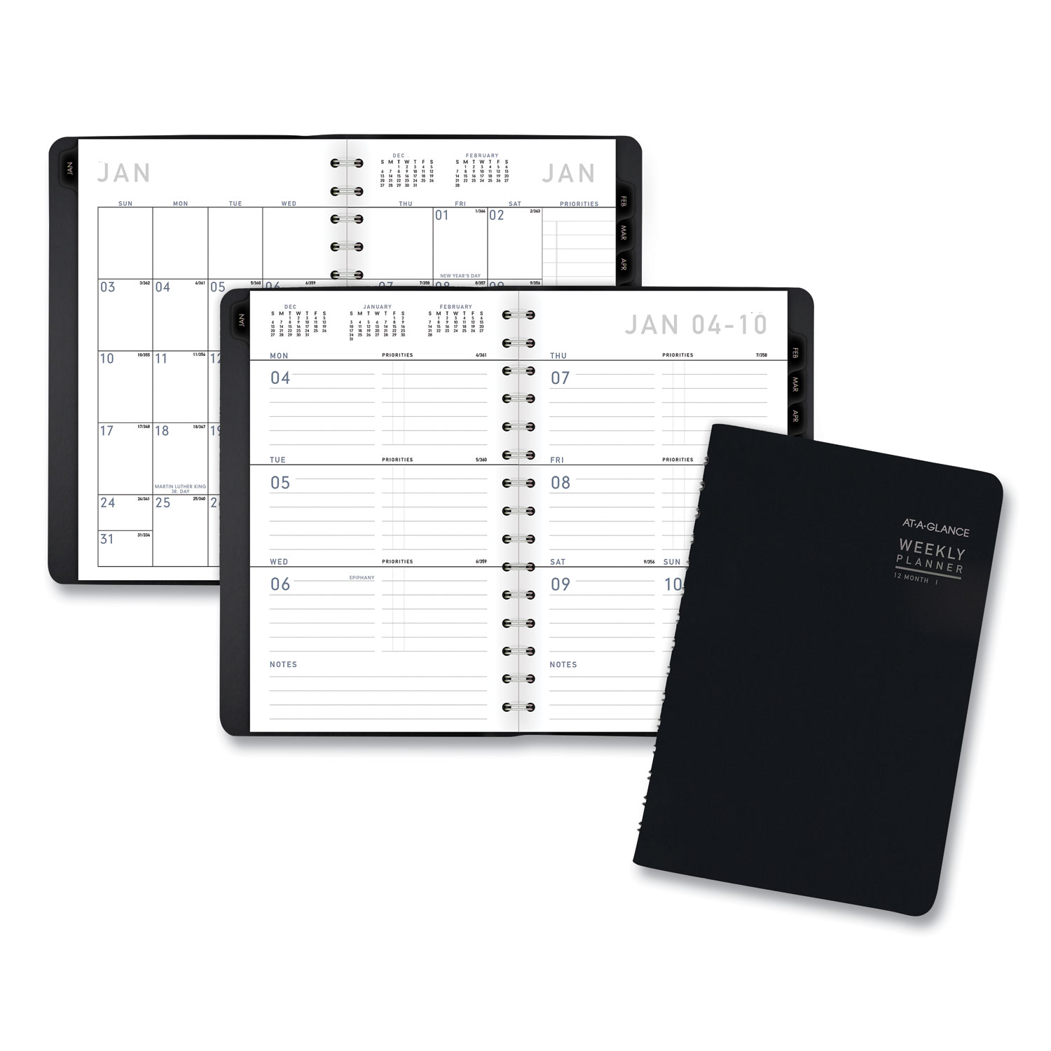  AT-A-GLANCE 70100X05 Contemporary Weekly/Monthly Planner, Block, 8 x 4 7/8, Black Cover, 2020 (AAG70100X05) 